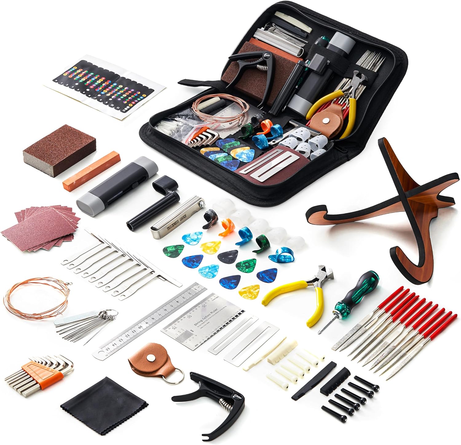 Vangoa 101 Piece Guitar Repair and Maintenance Tool Set with Stand, Professional Guitar Tool Set Guitar Accessories for Acoustic Electric Guitar Ukulele Bass Banjo