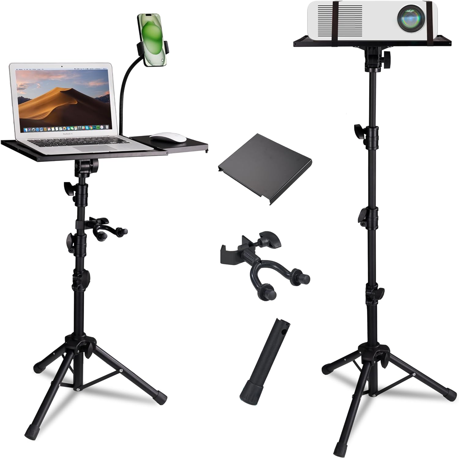 Projector Stand Tripod Vangoa Laptop Tripod Stand Adjustable Height 23.6 to 62in with Mouse Tray Phone Holder Violin Hanger Multifunctional Stand for Home, Office, Stage, Studio, DJ Racks Holder Mount