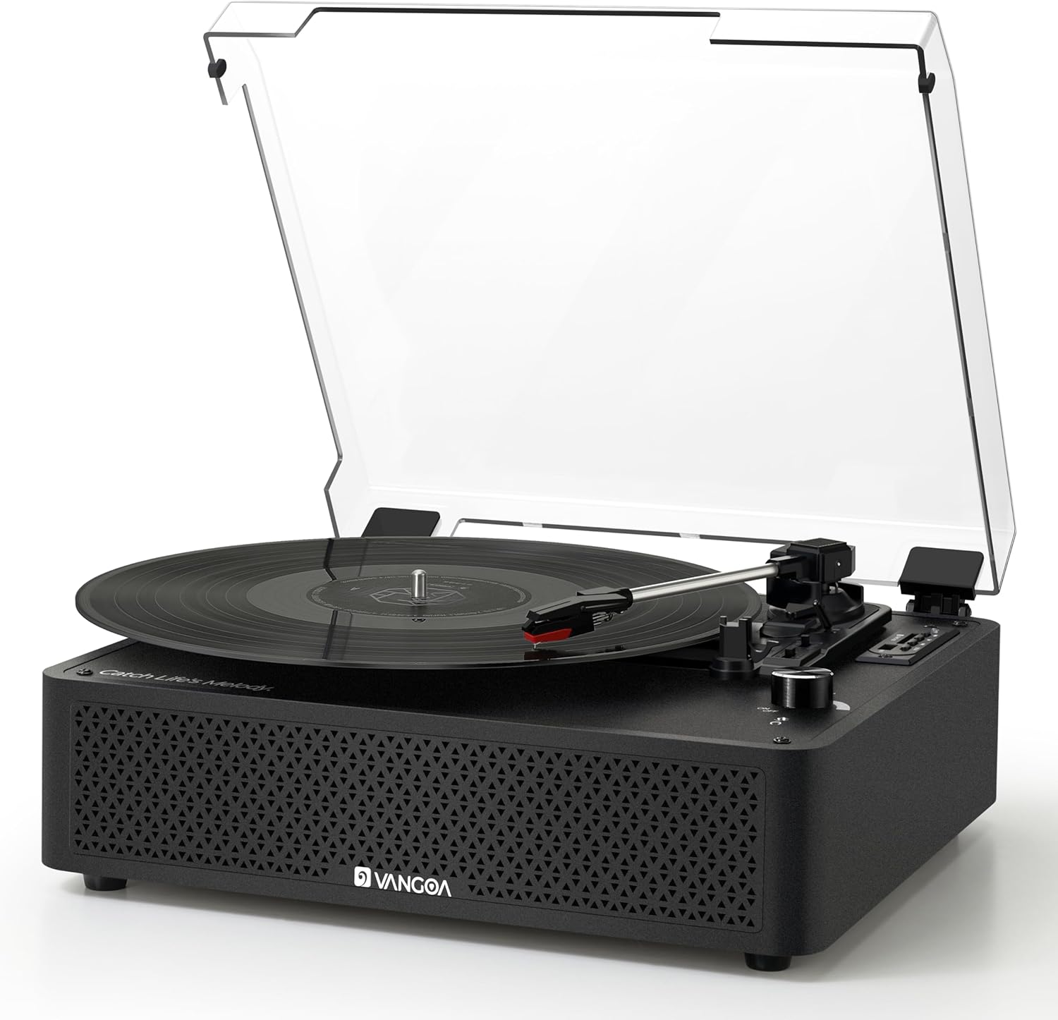 Vangoa Vinyl Record Player Turntable with 2 Built-in Speakers, Wireless Record Player 3 Speed 3 Size, Portable Vintage Belt-Driven Turntables for Vinyl Records, Black