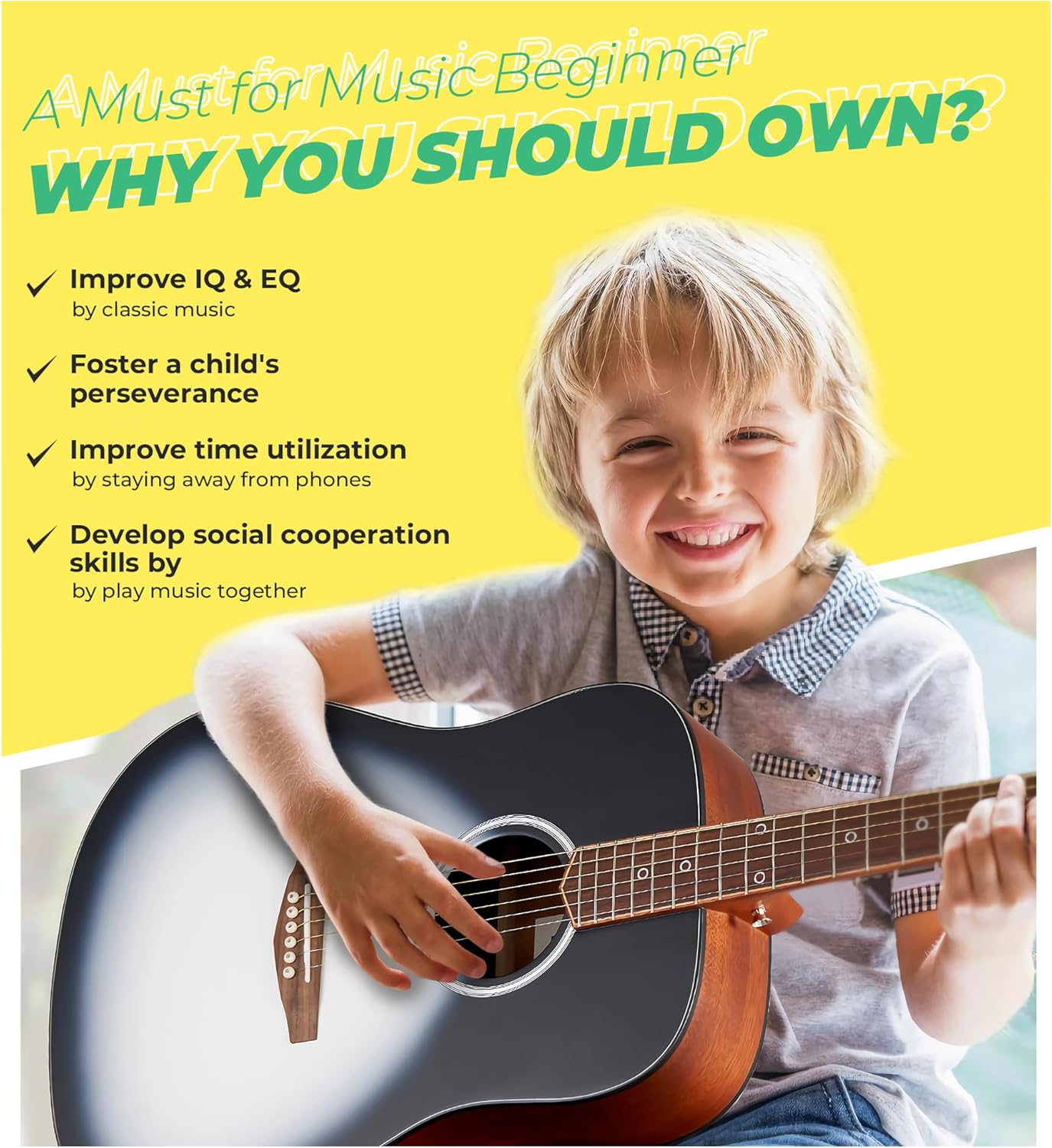 Guitare acoustique dreadnought Vangoa pour débutant adulte, 41 pouces, pour droitier, 6 cordes, touche en noyer, étui rembourré, accordeur, sangle, médiators, capodastre, cordes supplémentaires, blanc