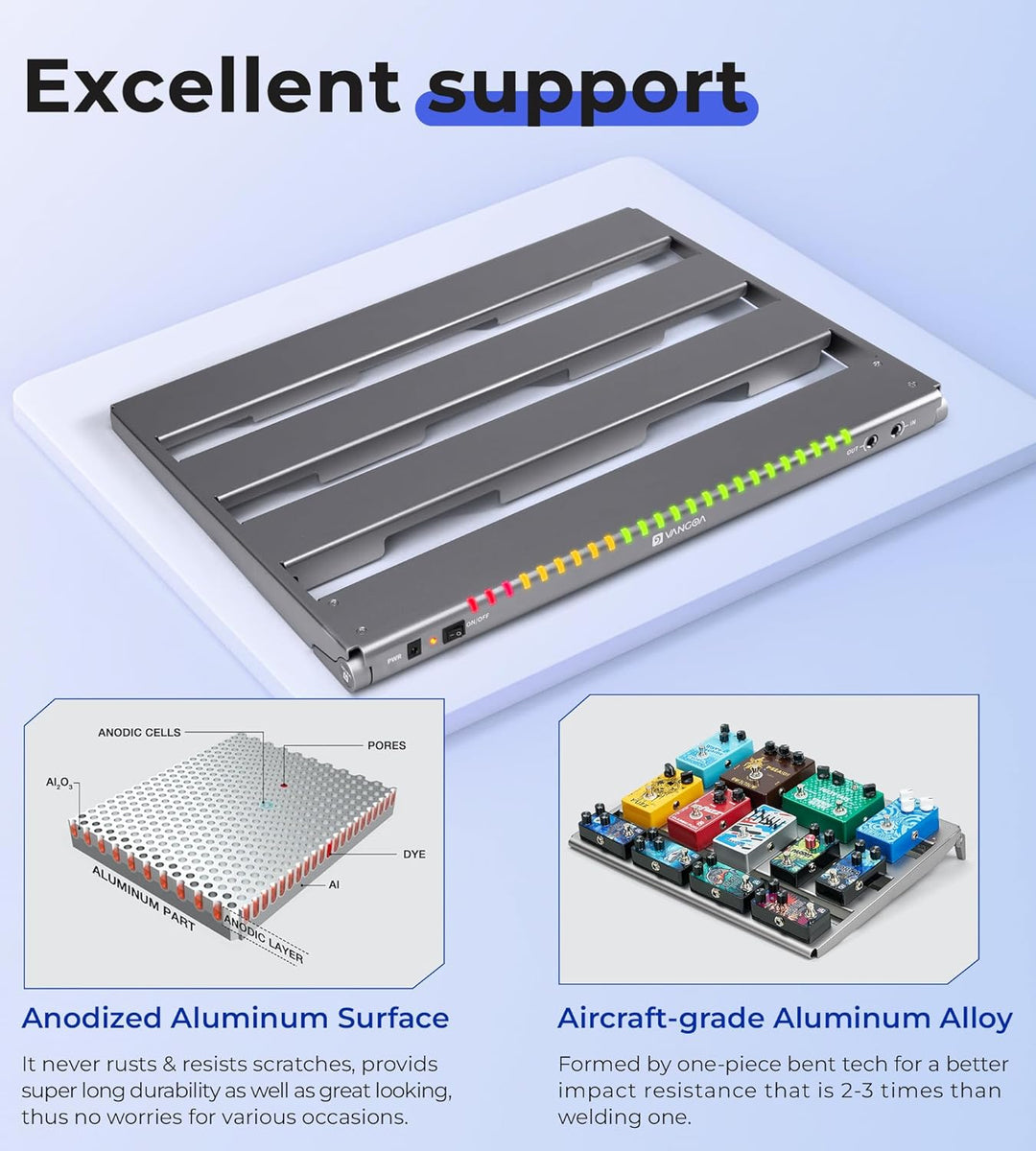Vangoa Guitar Pedal Board with Isolated Power Supply, PDM Aluminum On