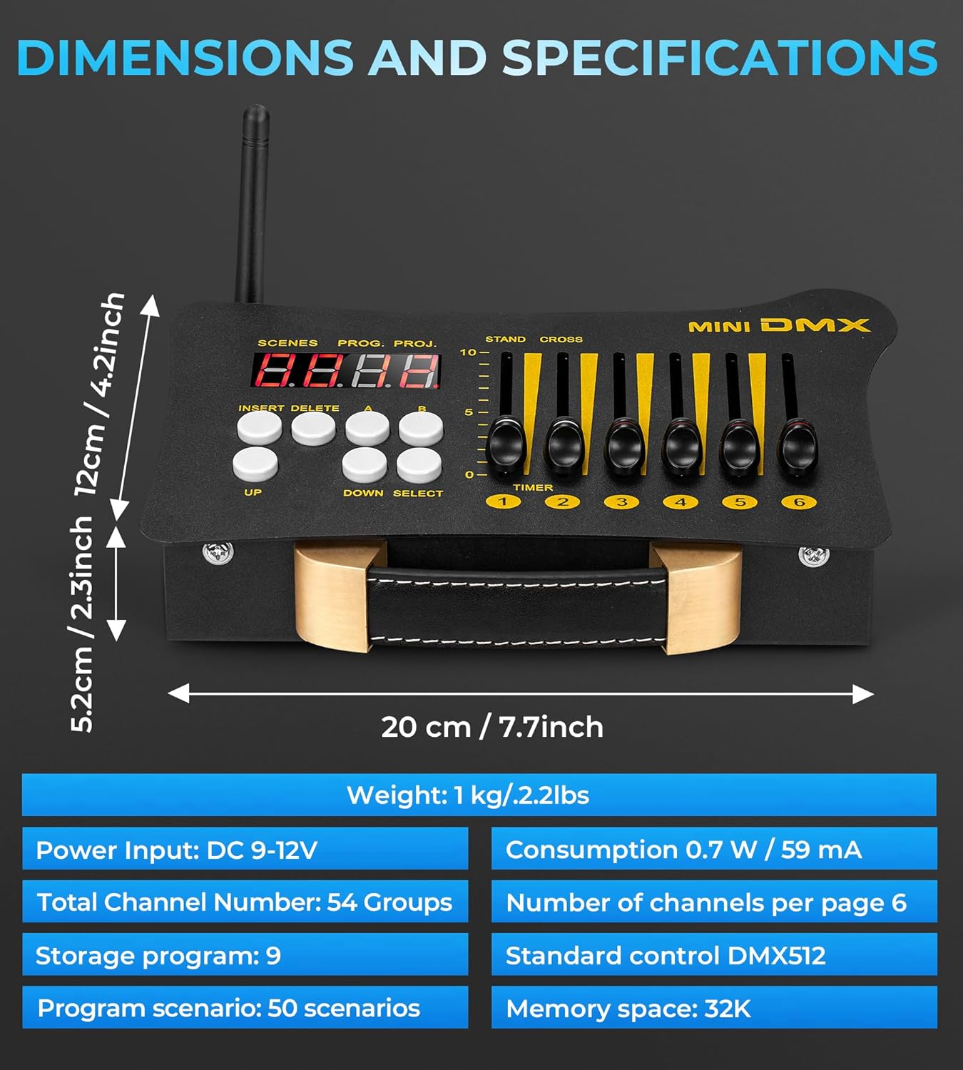 Vangoa DMX Controller, Mini Portable DMX 512 Controller, with 3 Pcs DMX Controller Dfi DJ 2.4G 3 Receivers, Lighting Control with Bag, Adapter, for Stage Party Bar Lighting Show, Black