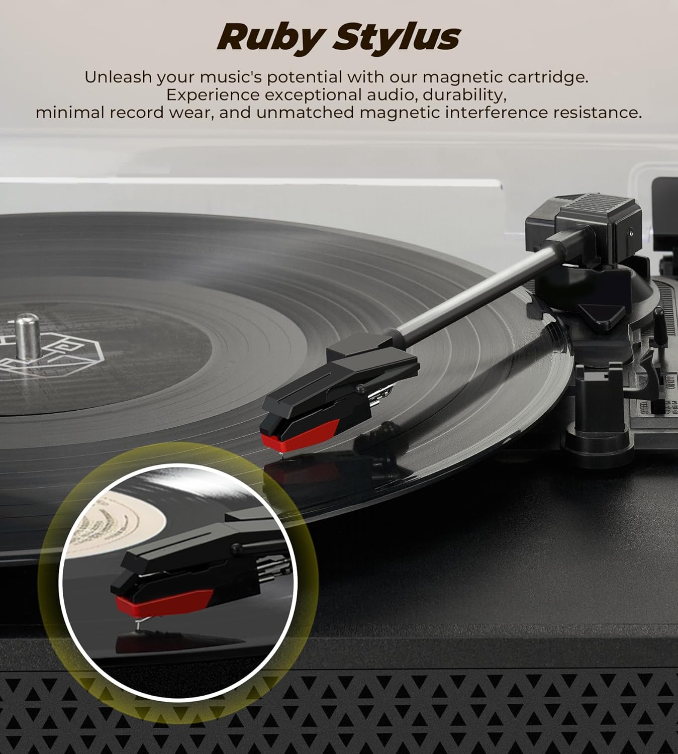Vangoa Vinyl Record Player Turntable with 2 Built-in Speakers, Wireless Record Player 3 Speed 3 Size, Portable Vintage Belt-Driven Turntables for Vinyl Records, Black