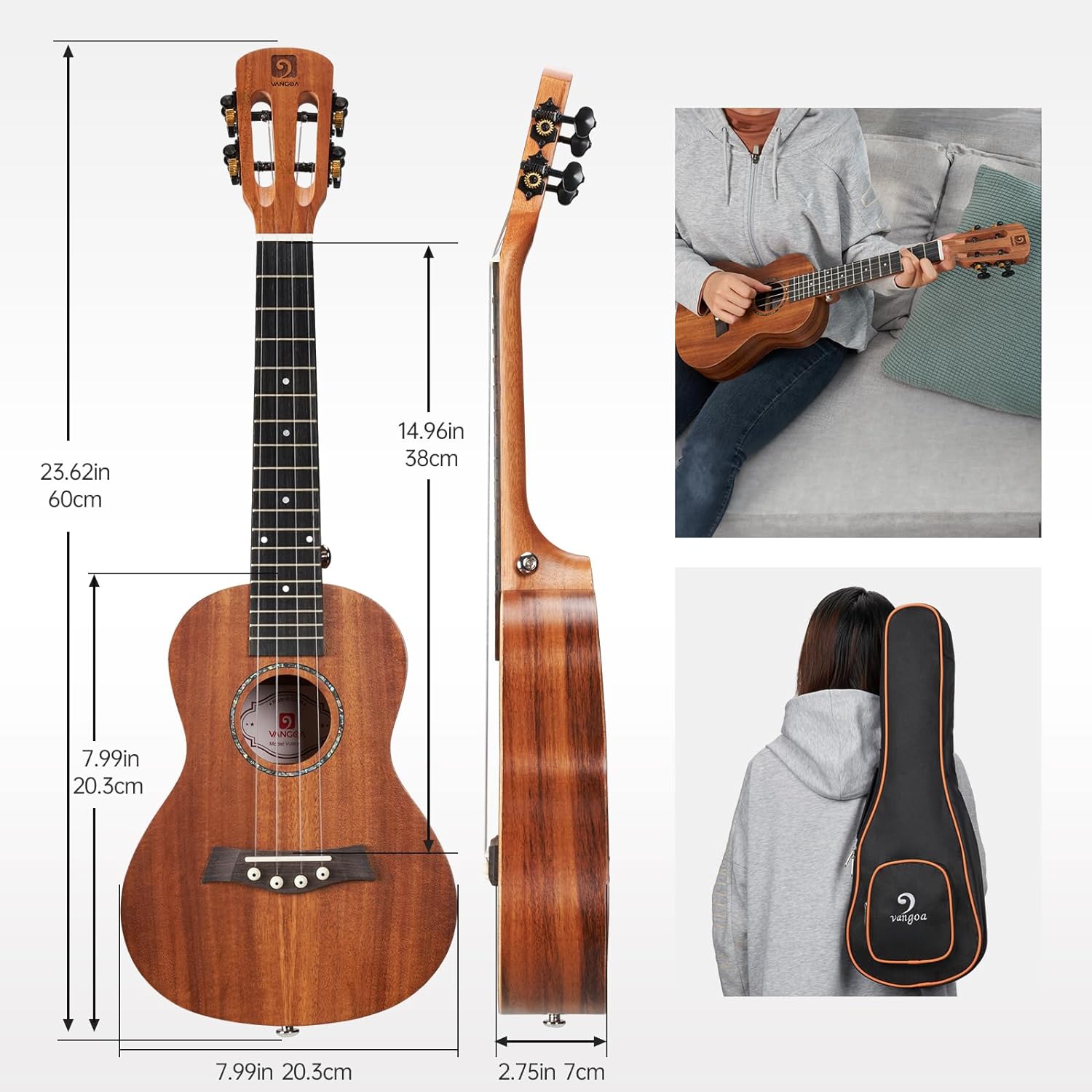 Vangoa Konzert-Ukulele für Anfänger, KOA, 23 Zoll, Akazien-Ukulele-Set, professionelle akustische Ukulele für Erwachsene und Kinder, Hawaii-Ukulele, Anfänger-Set, Ukulele 23, Erwachsene, Anfänger