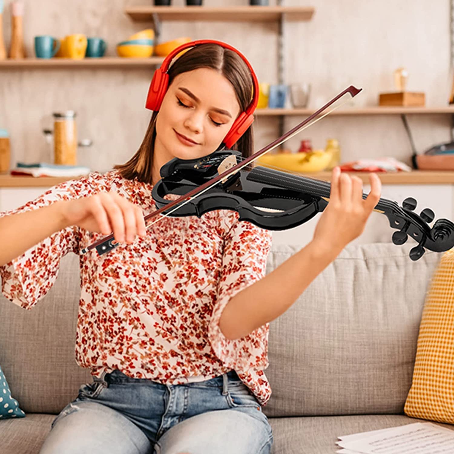 Violon électrique silencieux Vangoa 4/4 avec garnitures en ébène noir