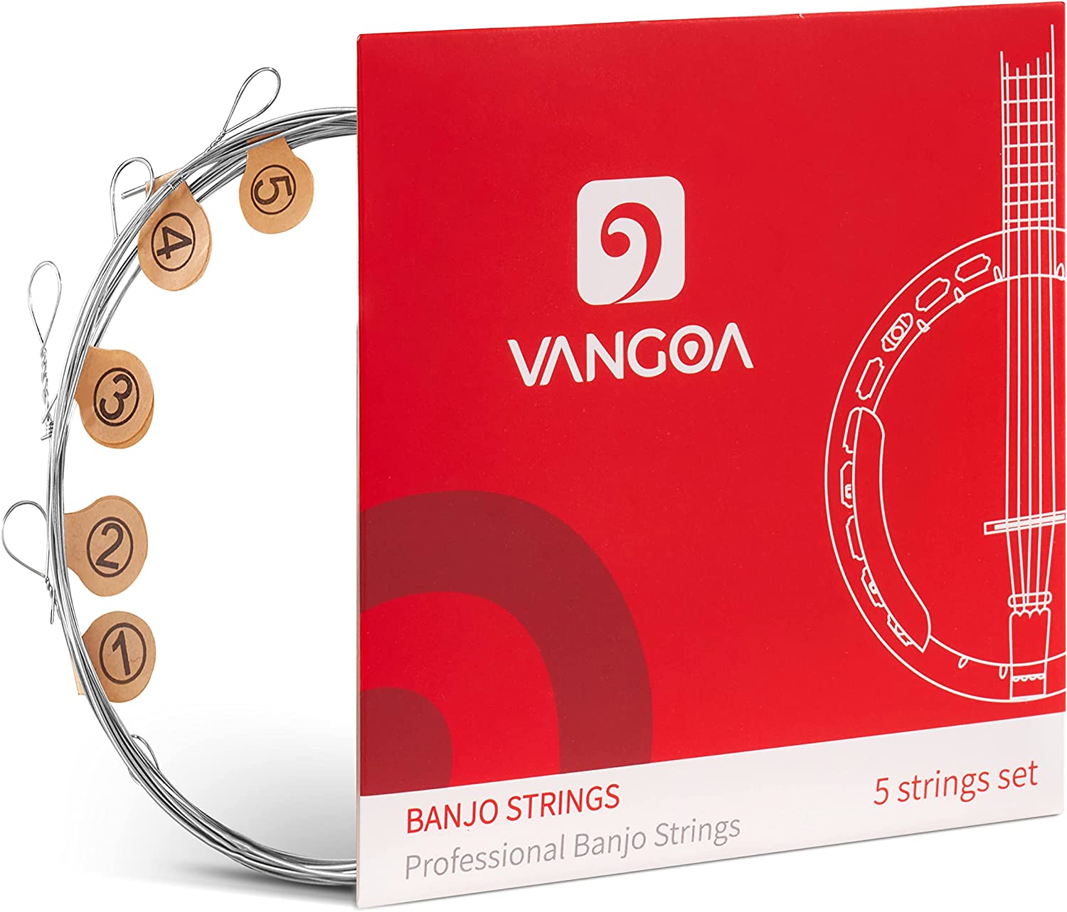 Vangoa Banjo Strings 5 String Set, Vacuum sealed packaging, Stainless Steel 70/30 Bronze Banjo String, Custom Medium 9-26 Gauge