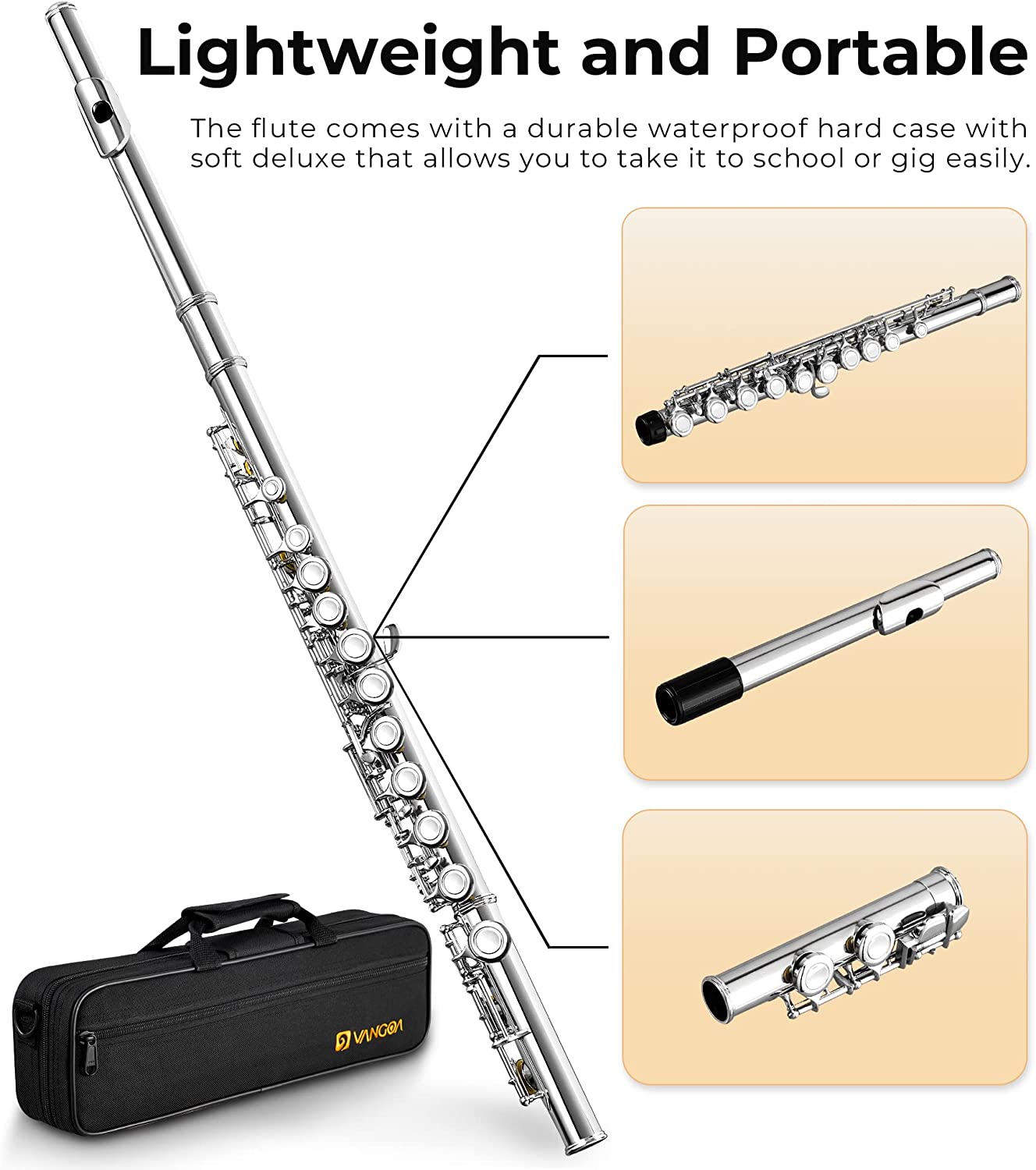 Vangoa C Flute Closed Hole 16 Keys Silver