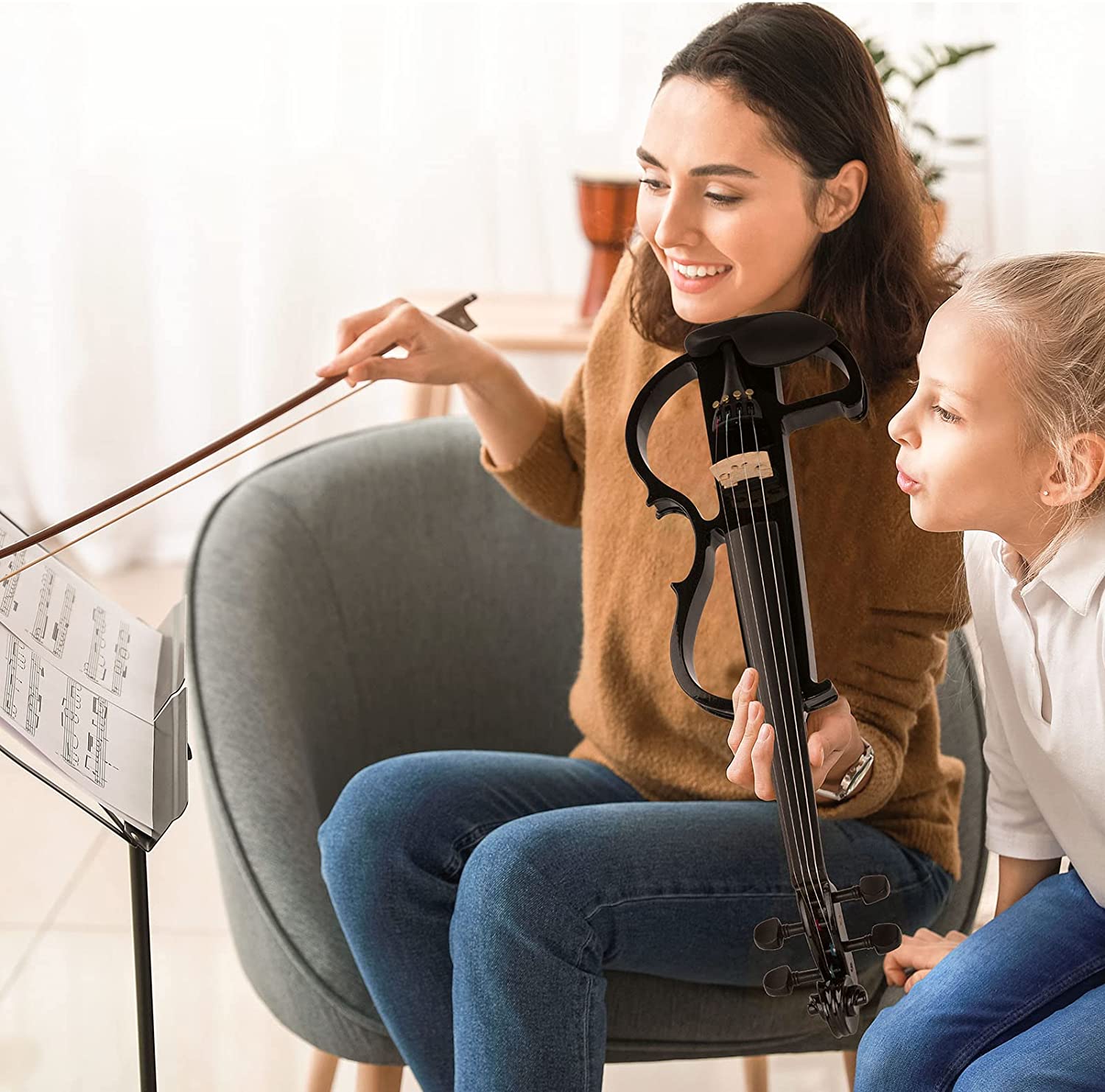 Violon électrique silencieux Vangoa 4/4 avec garnitures en ébène noir