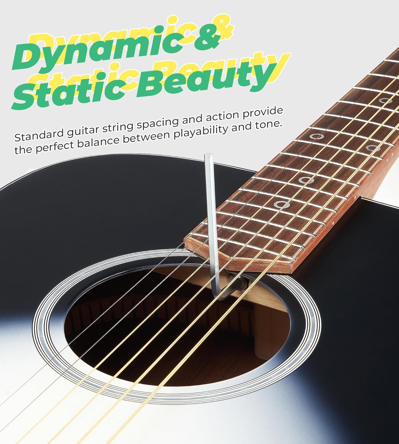 Guitare acoustique dreadnought Vangoa pour débutant adulte, 41 pouces, pour droitier, 6 cordes, touche en noyer, étui rembourré, accordeur, sangle, médiators, capodastre, cordes supplémentaires, blanc