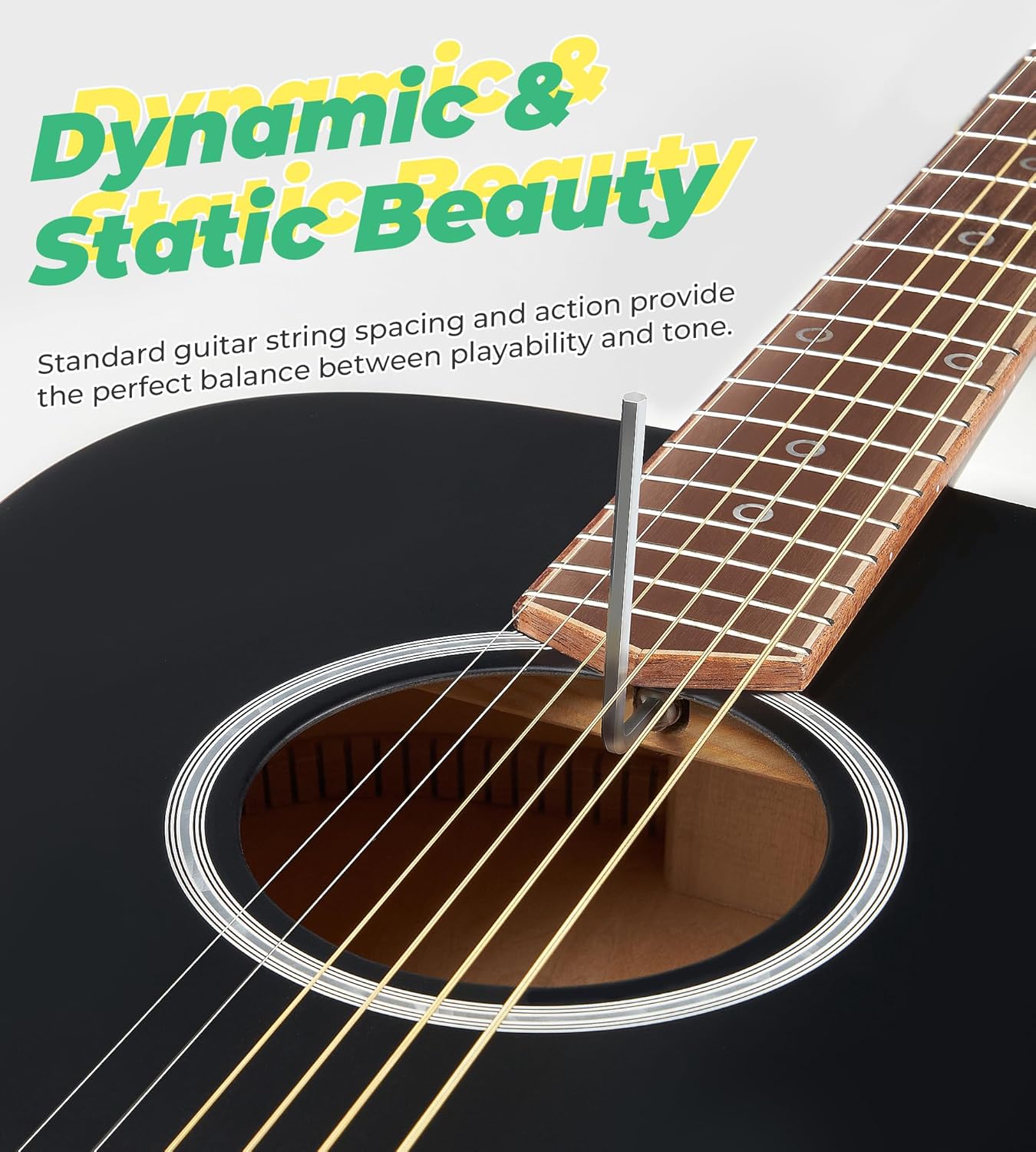 Guitare acoustique dreadnought Vangoa pour débutant adulte, 41 pouces, guitares pour droitier, jeu complet de 6 cordes, touche en noyer, étui rembourré, accordeur, sangle, médiators, capodastre, cordes supplémentaires, noir