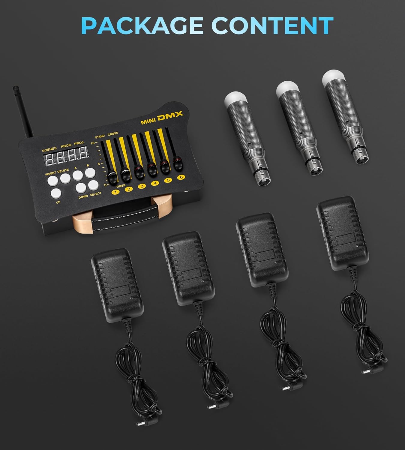 Vangoa DMX Controller, Mini Portable DMX 512 Controller, with 3 Pcs DMX Controller Dfi DJ 2.4G 3 Receivers, Lighting Control with Bag, Adapter, for Stage Party Bar Lighting Show, Black