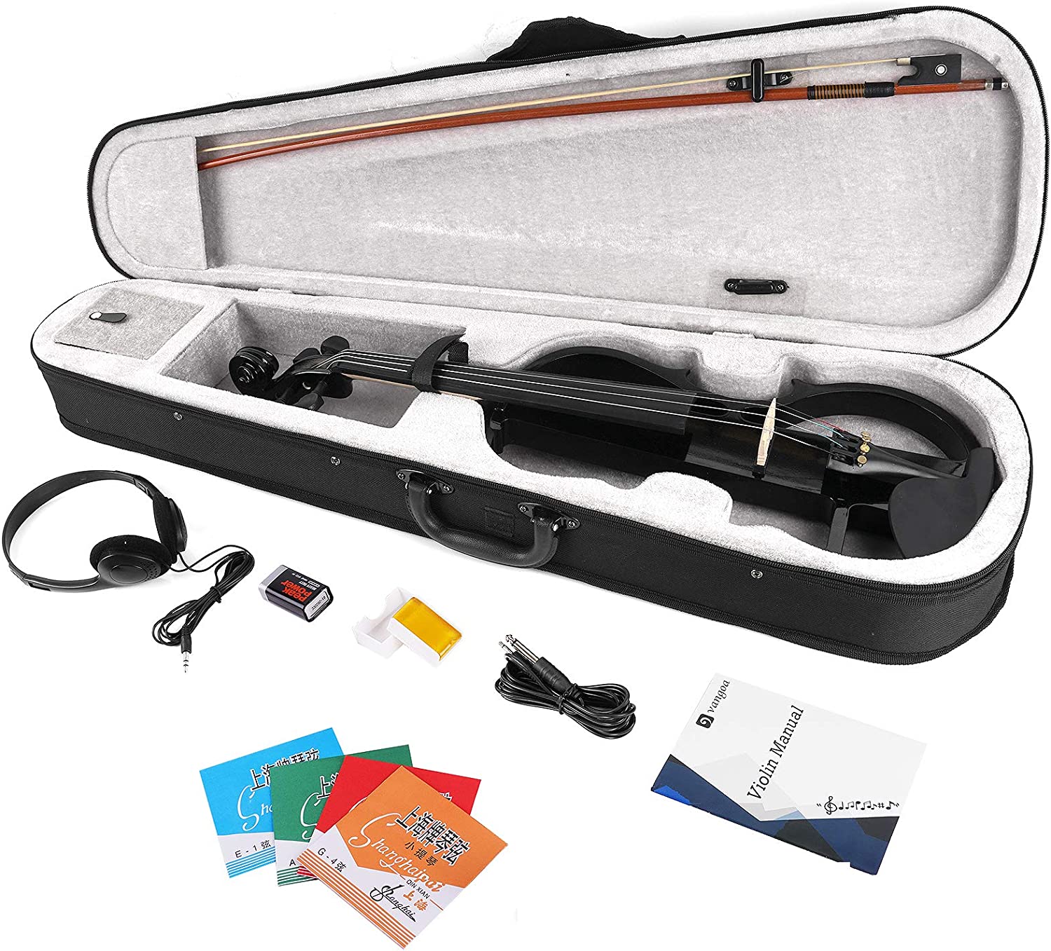 Violon électrique silencieux Vangoa 4/4 avec garnitures en ébène noir