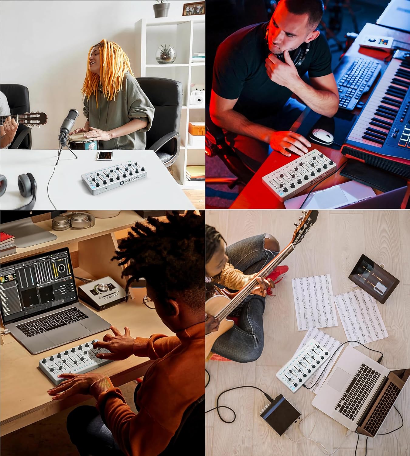 Vangoa Wireless MIDI Controller Mixer Mute, Tragbares USB MIDI Controller Mischpult mit 43 hintergrundbeleuchteten Tasten, 8 benutzerdefinierten rautenförmigen Fadern mit LED-Anzeige, 8 zuweisbaren Drehreglern, Einfaches Layout