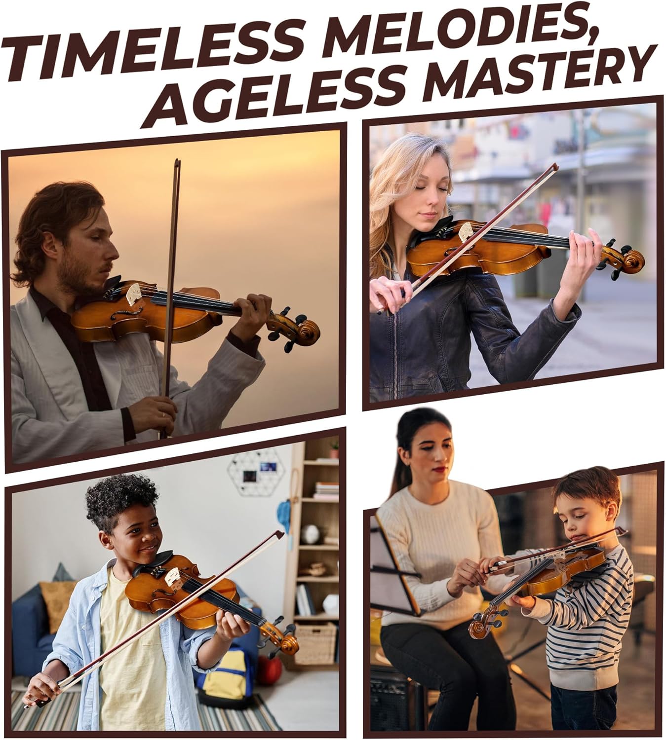 Ensemble de violons Vangoa demi-taille, violons acoustiques demi-taille faits main pour débutants, avec plateau en bois massif et étui rigide léger pour enfants, adultes et droitiers.