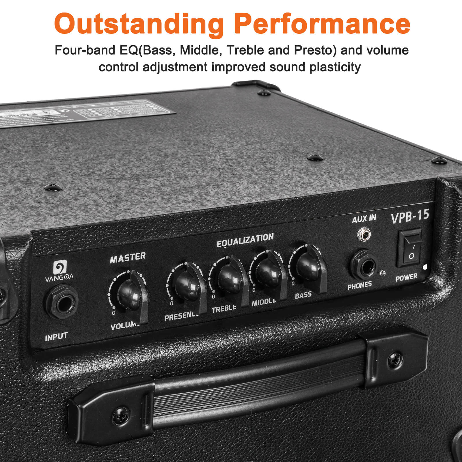 Amplificateur de basse Vangoa 15 W, portable, combo basse électrique, petit format, pour entraînement à la basse, intérieur et extérieur, noir