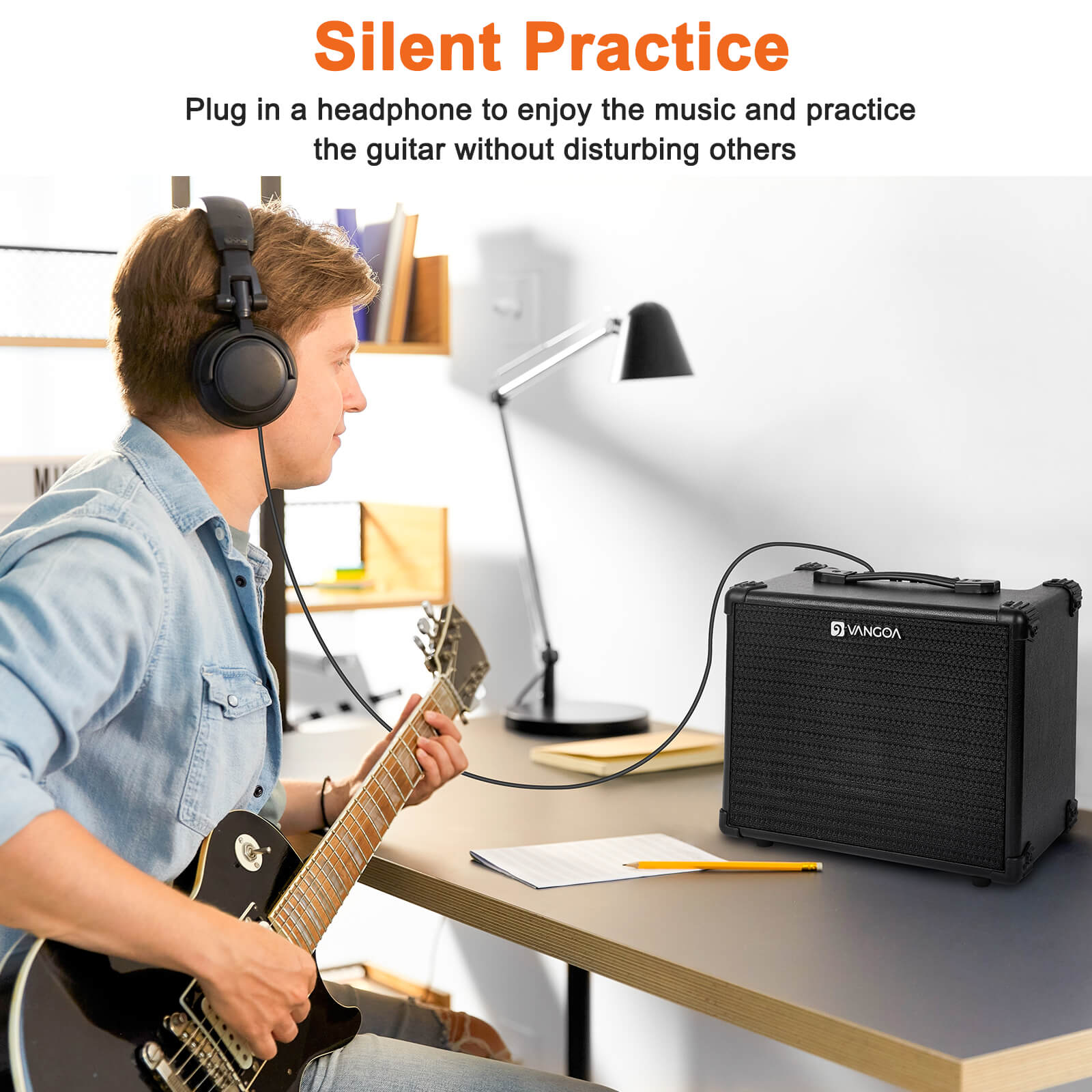 Amplificateur de basse Vangoa 15 W, portable, combo basse électrique, petit format, pour entraînement à la basse, intérieur et extérieur, noir