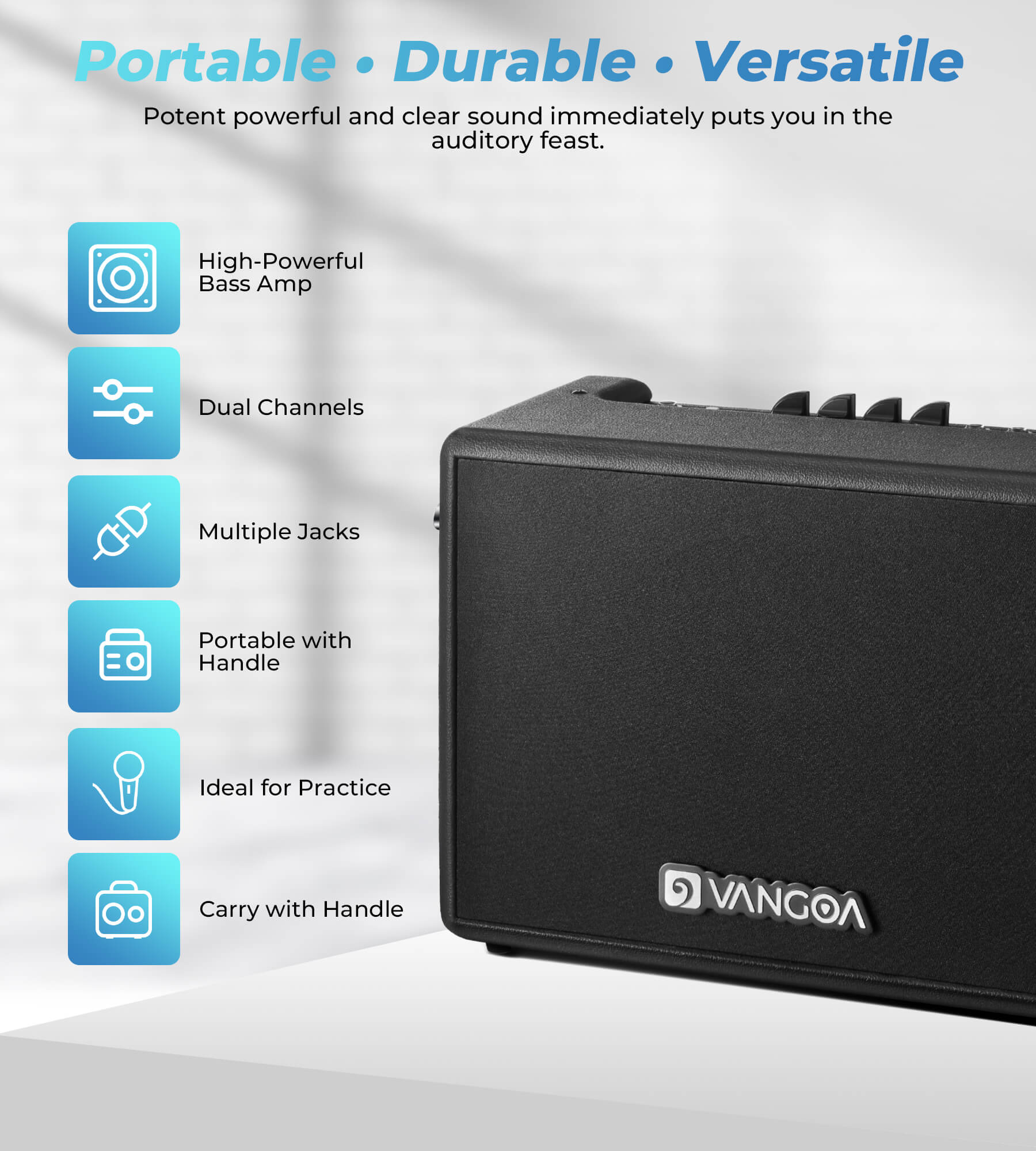 Amplificateur de basse Vangoa MBS-30 30 W, haut-parleur portable de 8 pouces pour basse, amplificateur d'entraînement intérieur et extérieur avec circuit overdrive et commutateur de contour Mid-Scoop
