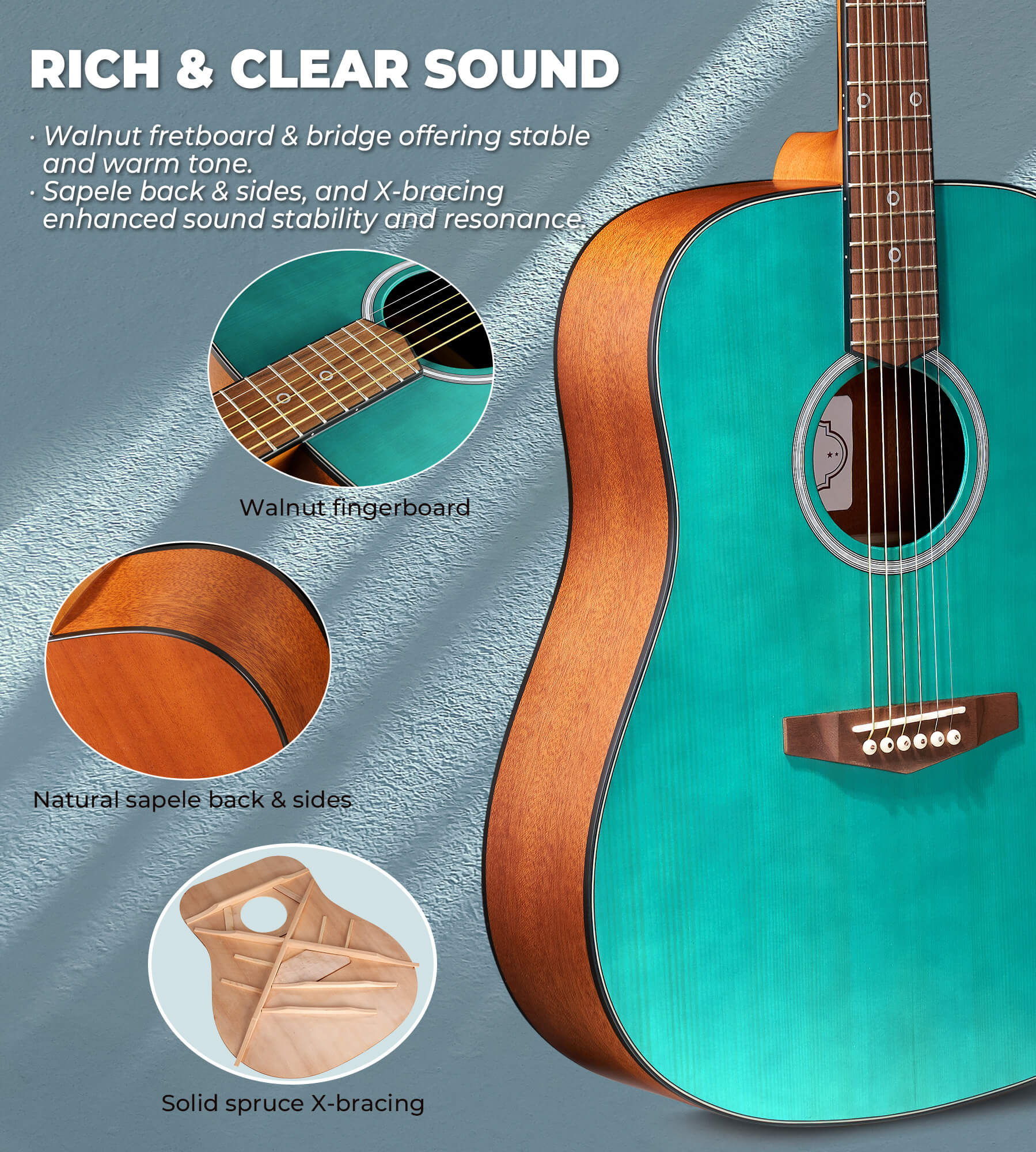 Ensemble de guitare acoustique Vangoa pour débutants, adultes, adolescents et enfants, guitare acoustique 41 pouces à cordes en acier, guitare folk dreadnought 4/4, kit de démarrage avec housse, accordeur, capodastre, droitier, vert mat