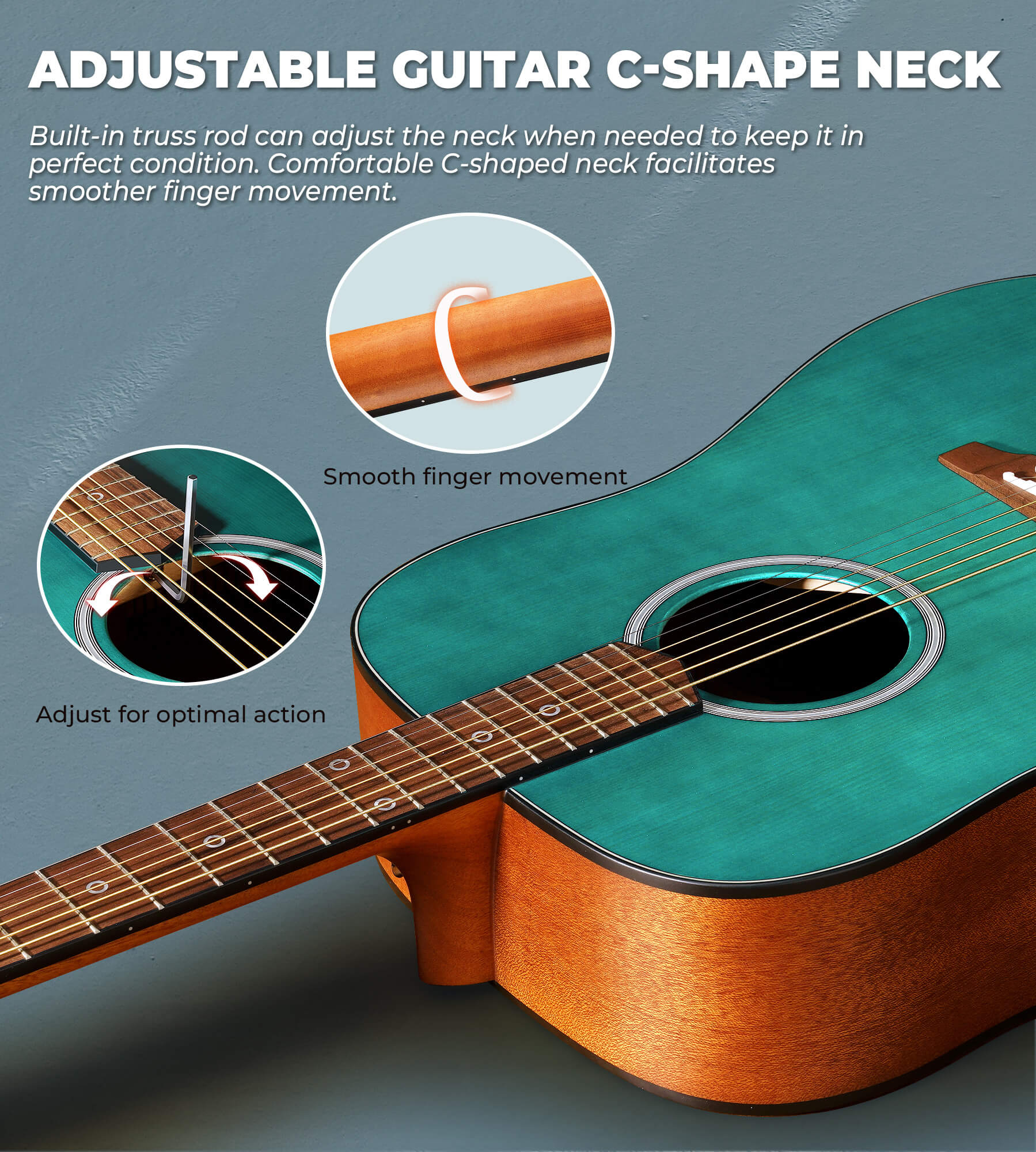 Ensemble de guitare acoustique Vangoa pour débutants, adultes, adolescents et enfants, guitare acoustique 41 pouces à cordes en acier, guitare folk dreadnought 4/4, kit de démarrage avec housse, accordeur, capodastre, droitier, vert mat