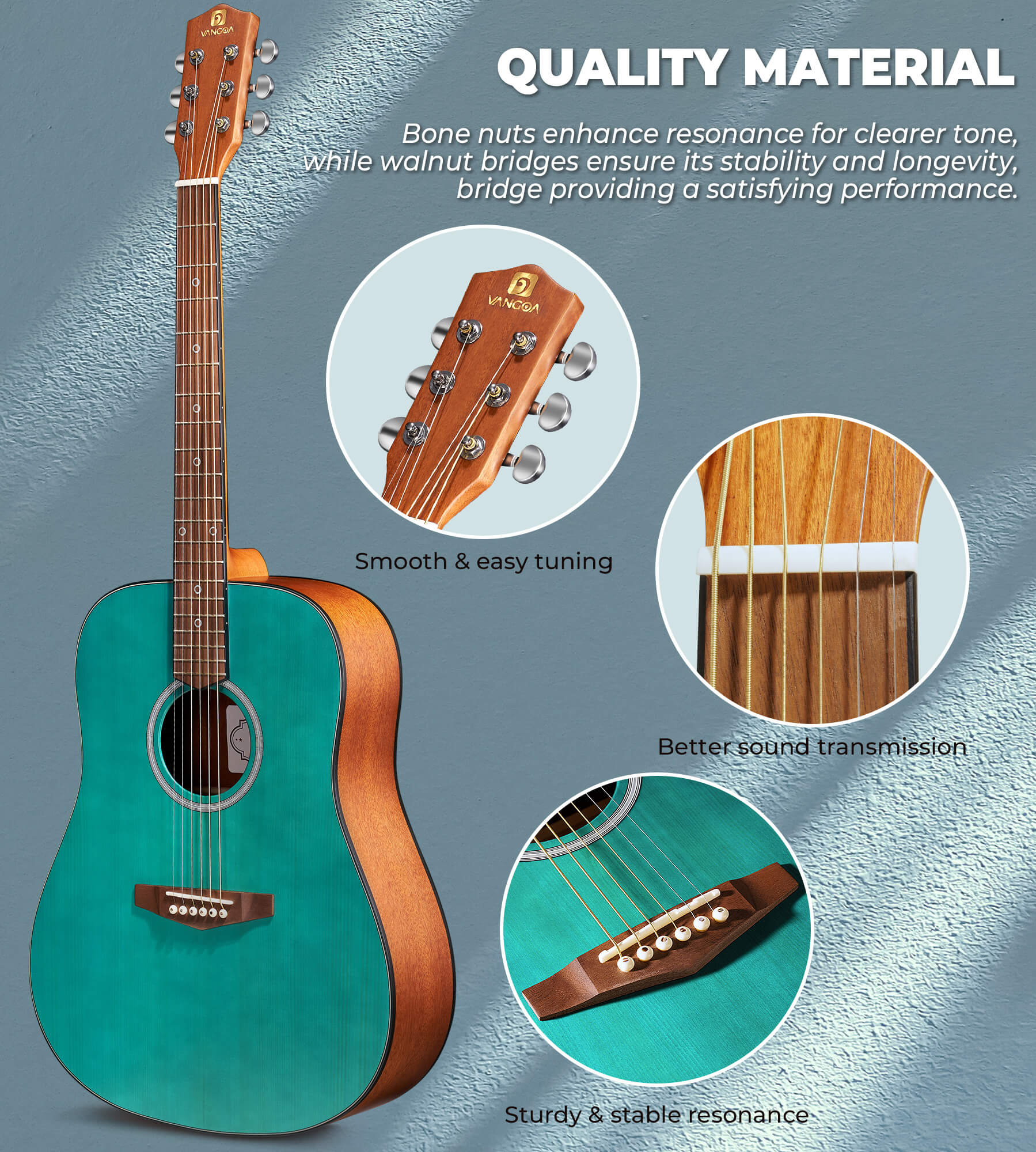 Ensemble de guitare acoustique Vangoa pour débutants, adultes, adolescents et enfants, guitare acoustique 41 pouces à cordes en acier, guitare folk dreadnought 4/4, kit de démarrage avec housse, accordeur, capodastre, droitier, vert mat