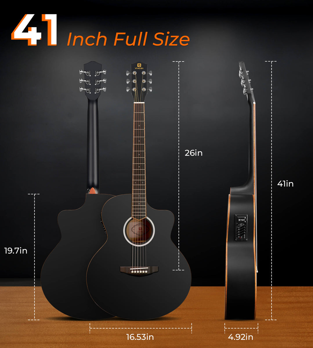 Vangoa Acoustic Electric Guitar Set for Beginner, 41in Jumbo Cutaway