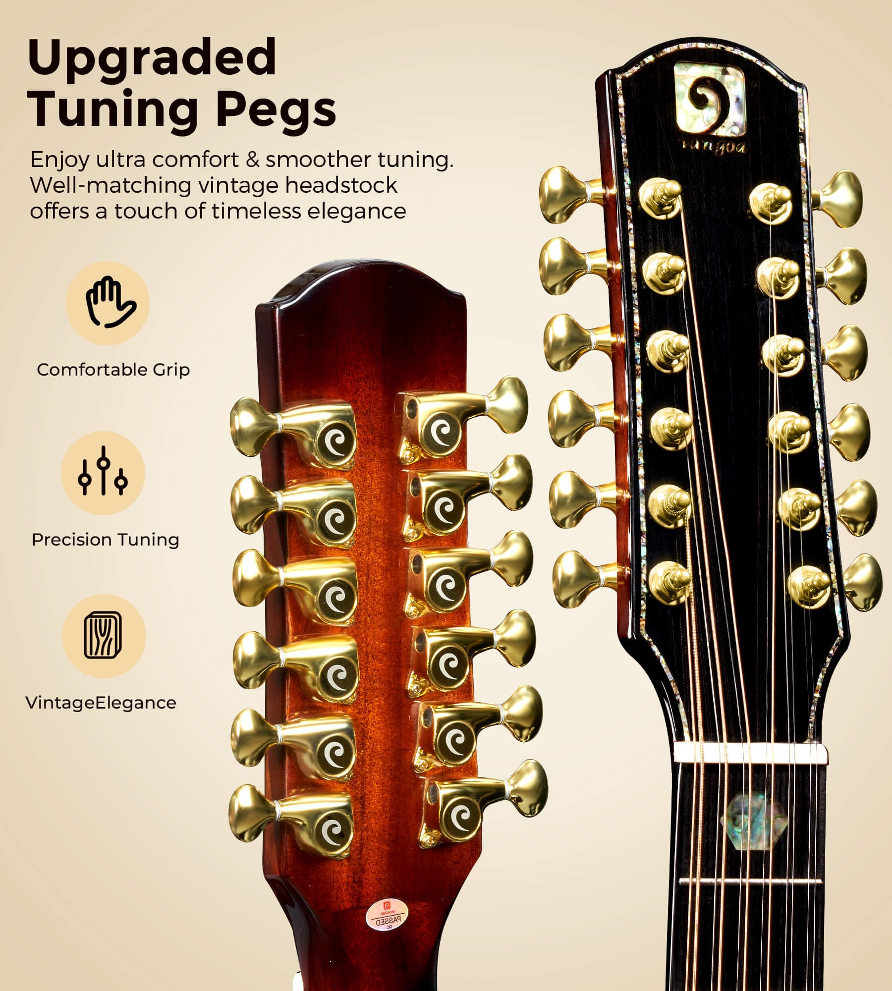 Vangoa VEG120 Pro 12-saitige Gitarre aus Massivholz, zwölfsaitiges Akustik-E-Gitarren-Set mit hochwertiger Fichtendecke, Mahagonikorpus, verbessertem EQ