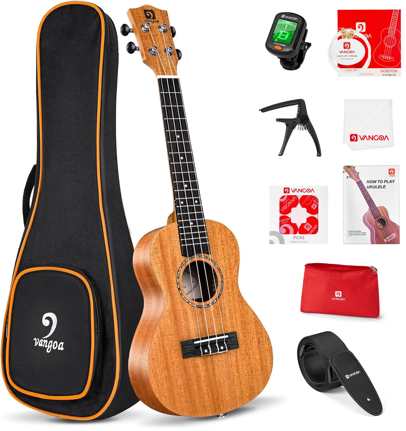 Ukulélé de concert Vangoa pour débutants, ukulélé acajou de 23 pouces pour adultes débutants avec kit complet, ukulélé hawaïen pour enfants, ukulélé acoustique professionnel de 23 pouces pour adultes débutants