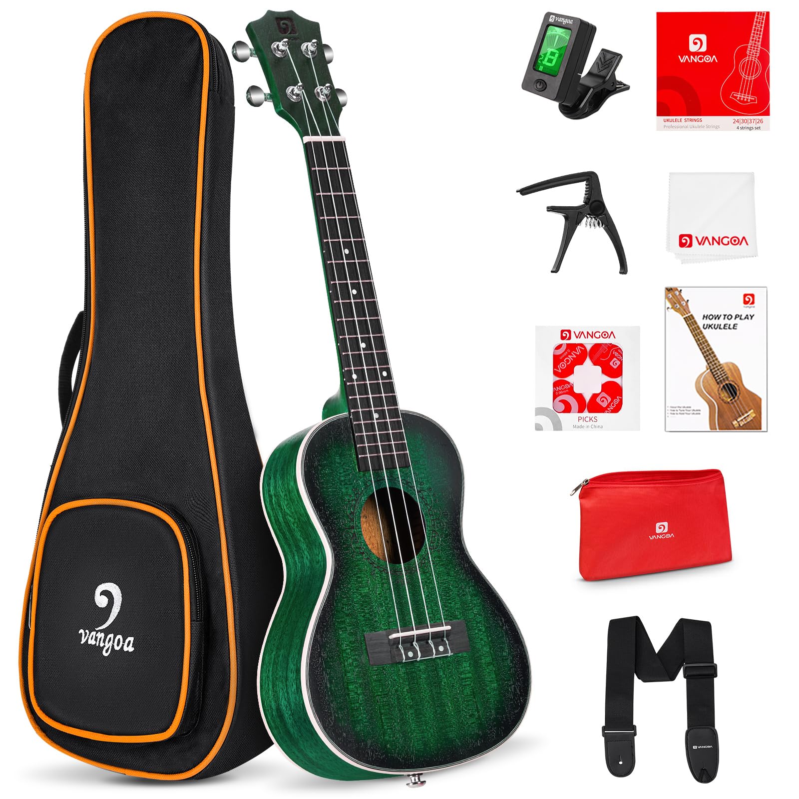 Vangoa Konzert-Ukulele, professionell, 58,4 cm, Mahagoni-Ukulele für Erwachsene, Anfänger, Studenten, Kinder, Ukulele-Paket, Hawaii-Holz-Ukulele, Vier-Saiten-Ukulele-Starter-Set