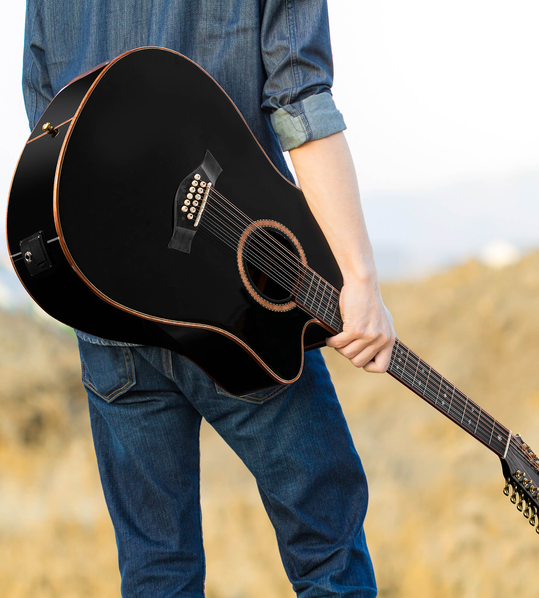 Vangoa DG120 Pro Advanced 12-saitige Gitarre, 12-saitige Gitarre in voller Größe, akustisch-elektrische 4-Band-EQ-Elektroakustikgitarre