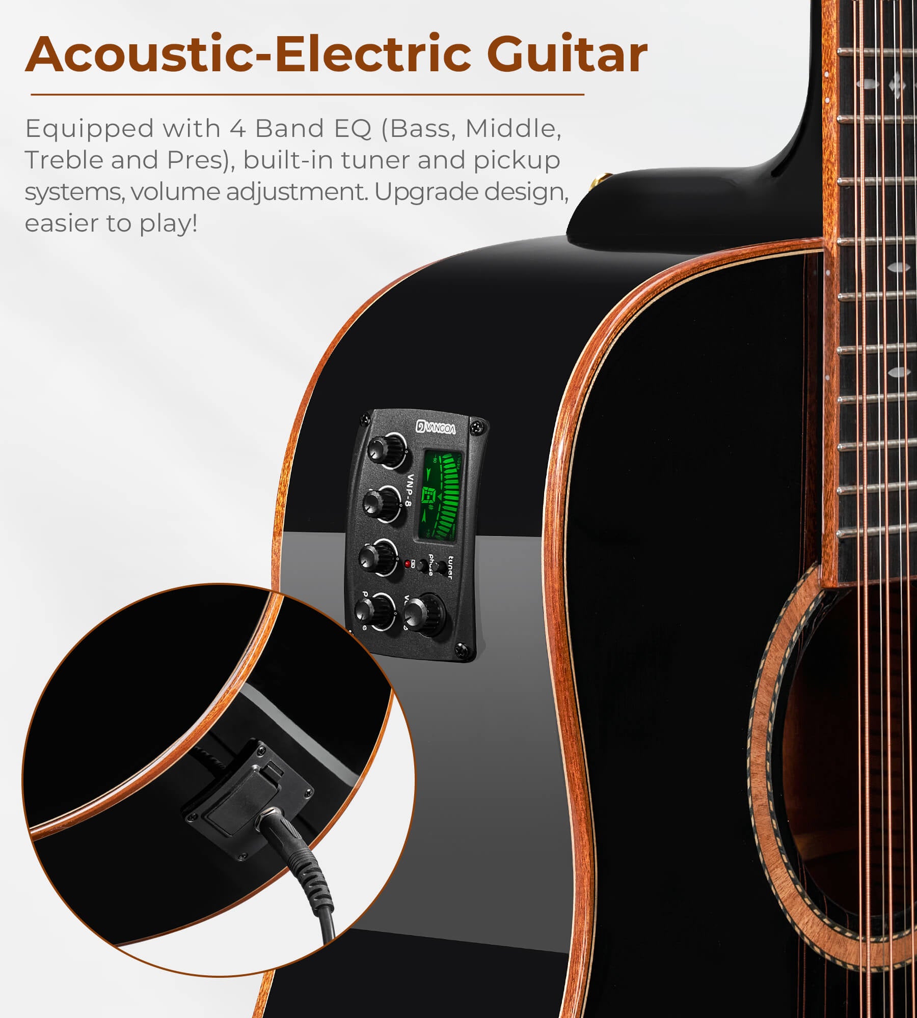 Vangoa DG120 Pro Advanced 12-saitige Gitarre, 12-saitige Gitarre in voller Größe, akustisch-elektrische 4-Band-EQ-Elektroakustikgitarre