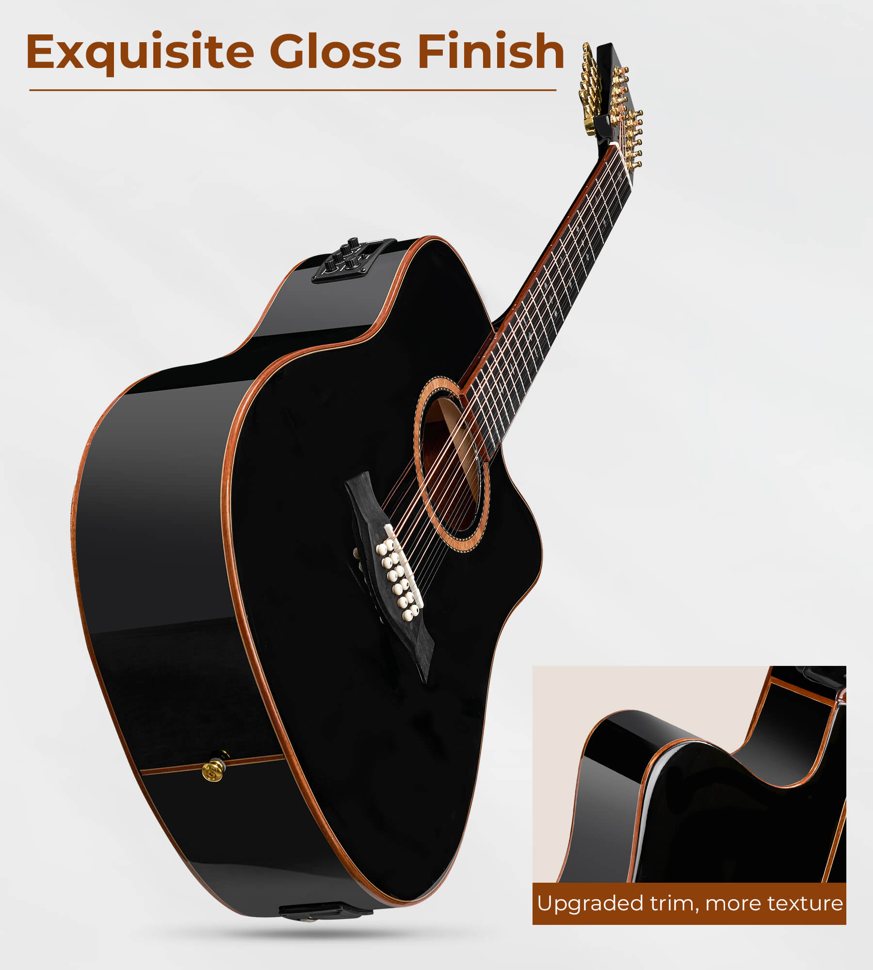 Vangoa DG120 Pro Advanced 12-saitige Gitarre, 12-saitige Gitarre in voller Größe, akustisch-elektrische 4-Band-EQ-Elektroakustikgitarre