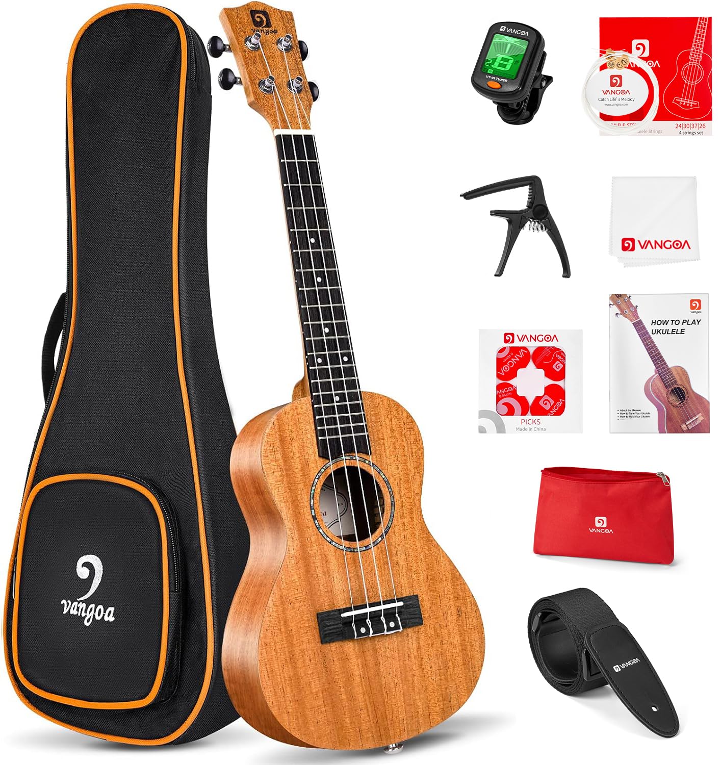 Ukulélé ténor professionnel Vangoa de 26 pouces en acajou, pack de démarrage pour débutants, adultes et étudiants, avec sac de transport, sangle et manuel d'apprentissage rapide