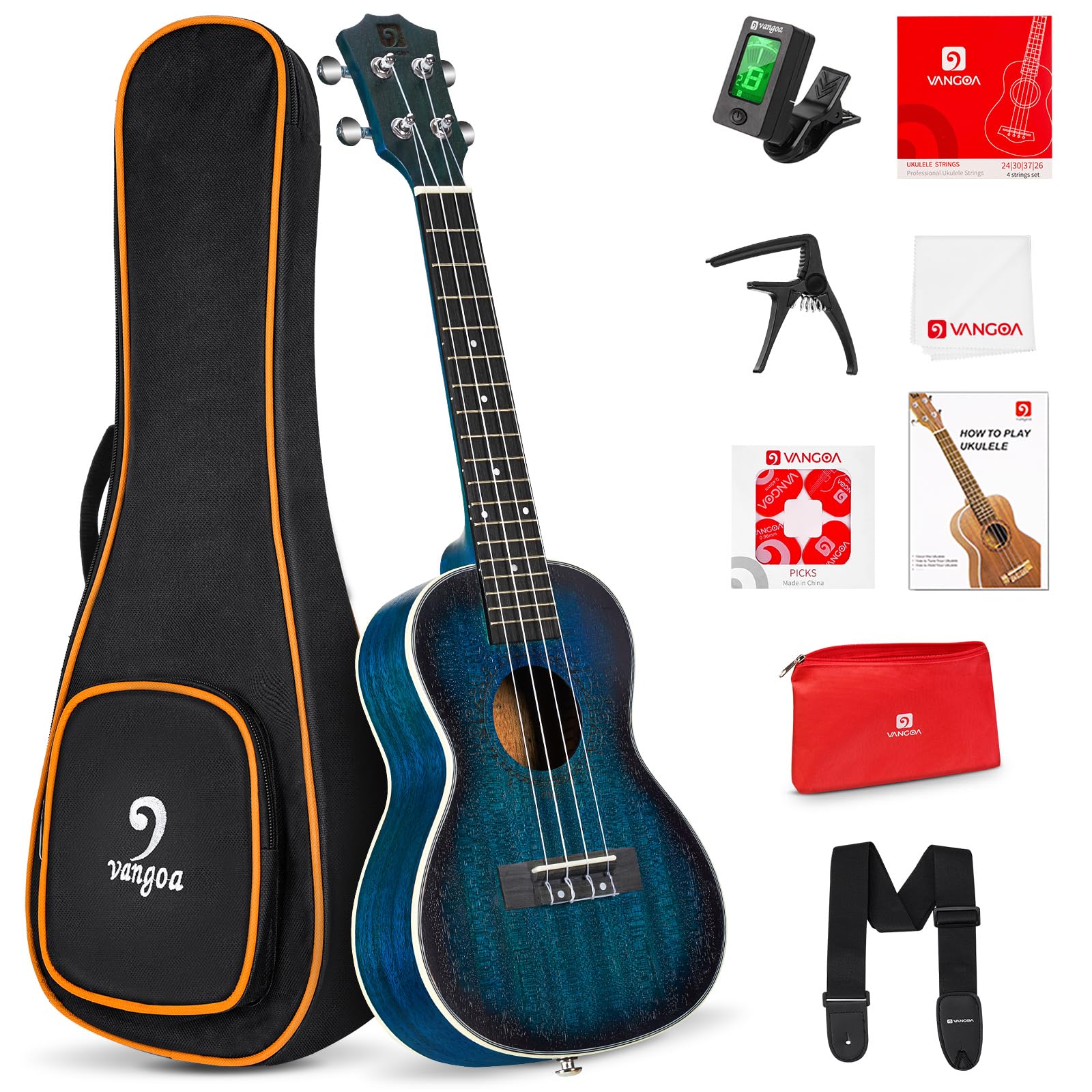 Vangoa Konzert-Ukulele, professionell, 58,4 cm, Mahagoni-Ukulele für Erwachsene, Anfänger, Studenten, Kinder, Ukulele-Paket, Hawaii-Holz-Ukulele, Vier-Saiten-Ukulele-Starter-Set