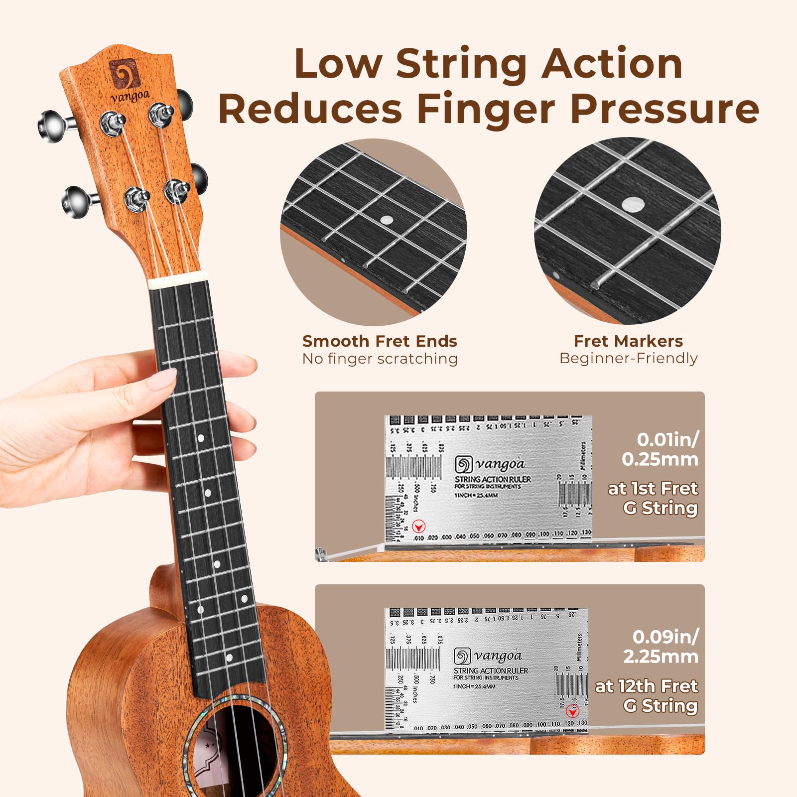 Vangoa 23" Concert Mahogany Ukulele Beginner Kit - Vangoa