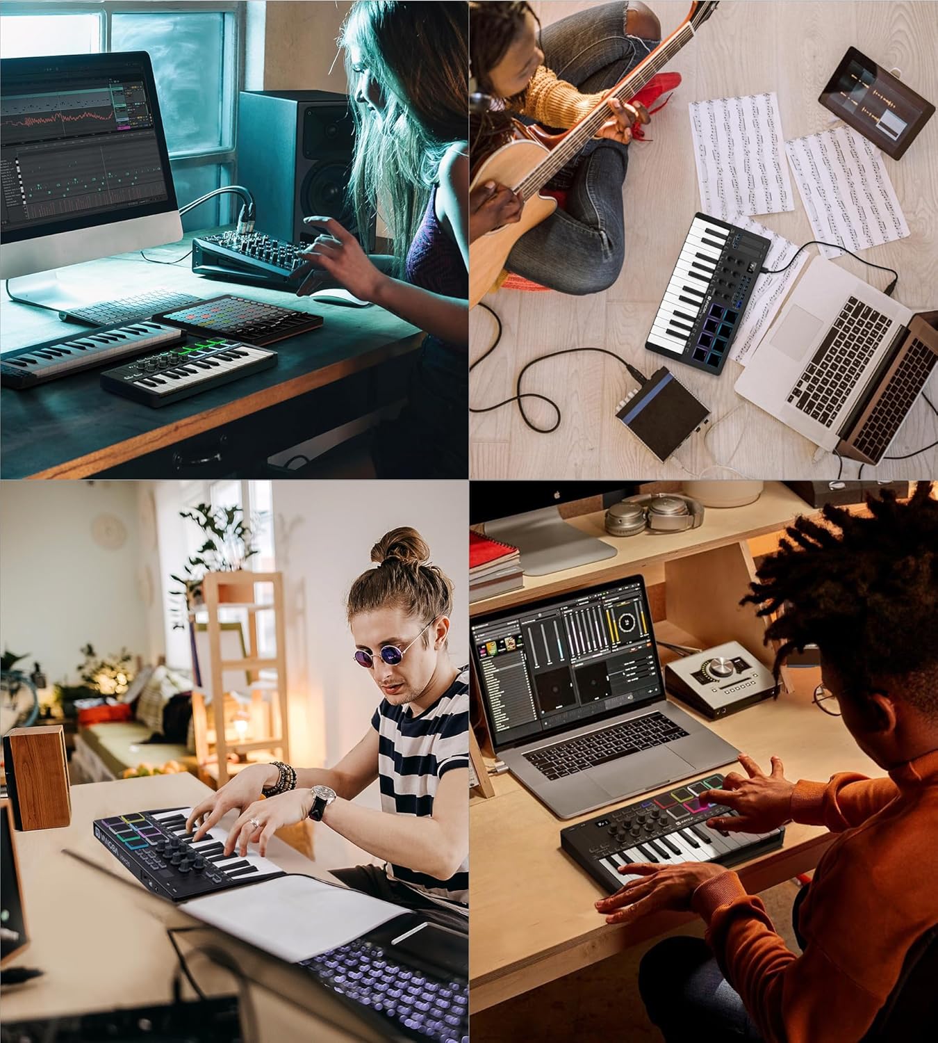 Vangoa 25 Keys Midi Keyboard Controller, Mini Portable Beat Maker Machine with Backlit Drum Pads, 8 Knoks, 8 RGB Beating Pad for Music Production, Velocity Sensitive, LED Display, Arpeggiator, Black - Vangoa