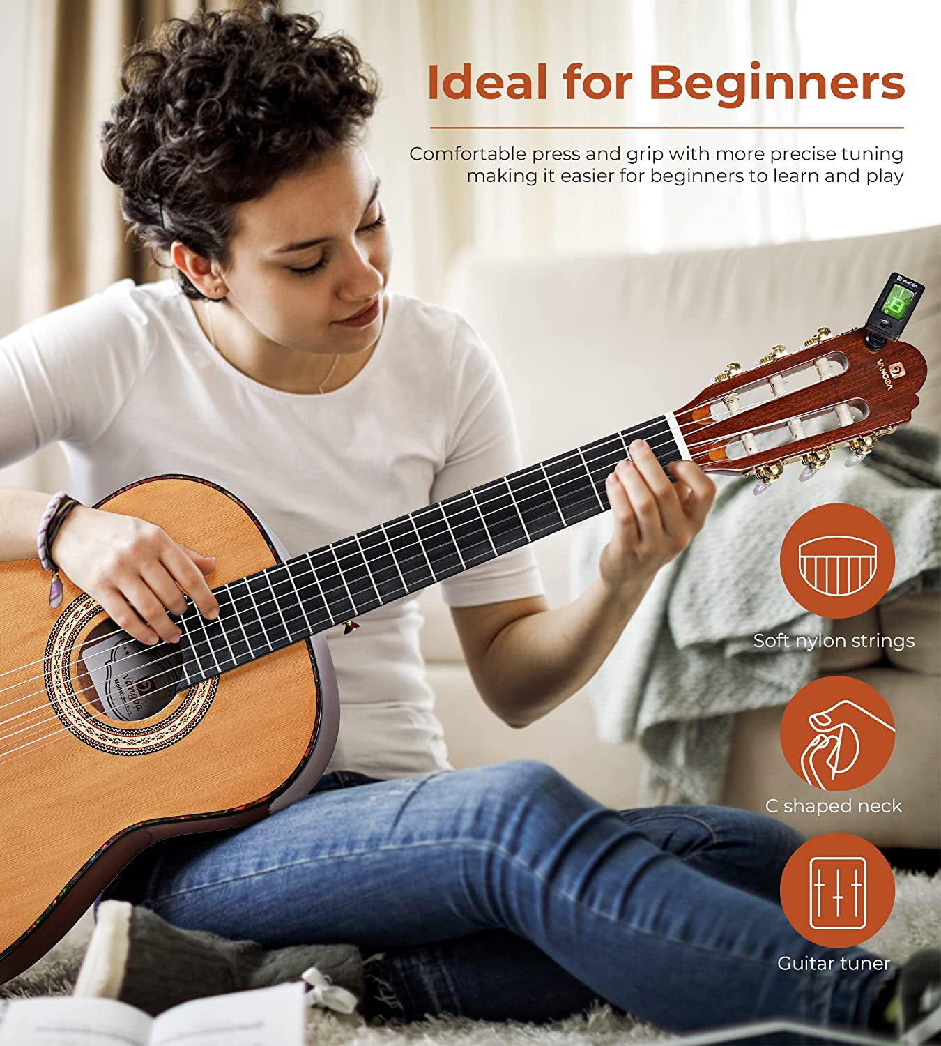 Vangoa 3/4 Inch Acoustic Classical Guitar 36 Inch Junior size Nylon String Guitar with Footstool for Beginners - Vangoa