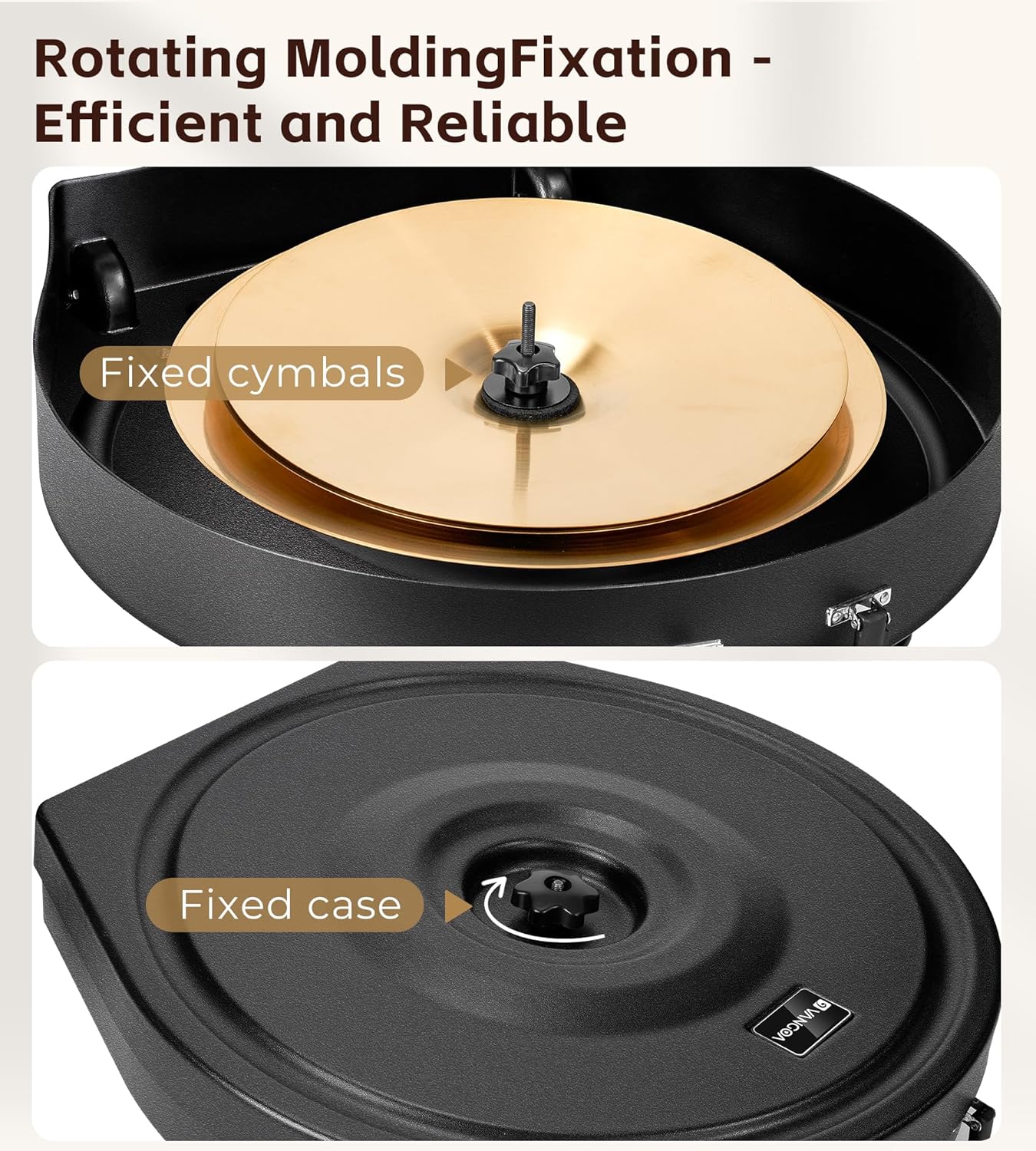 Vangoa Cymbal Case with Wheels and Pull Handle, Rolling Cymbal Vault with Padded Dividers Fits Up to 22" Cymbals (PE - 22), Black - Vangoa