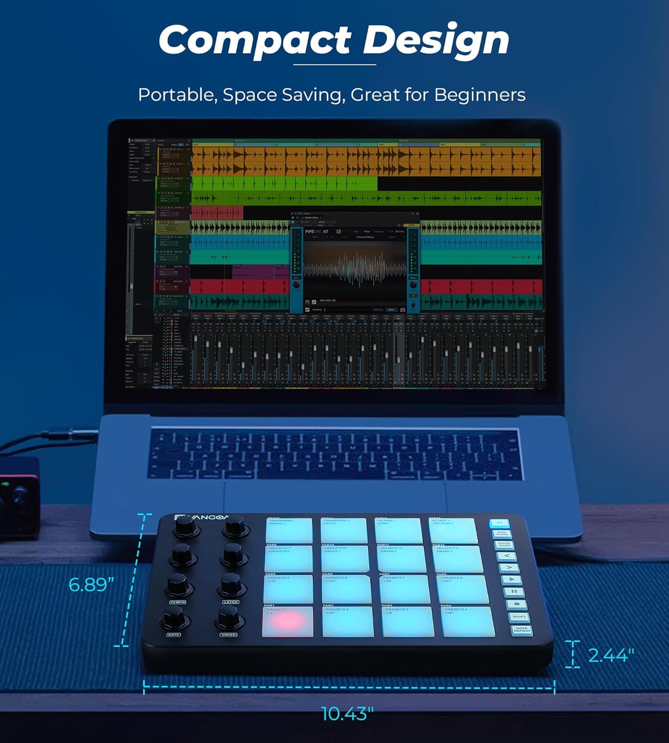 Vangoa MIDI Pad metronome with 16 velocity - sensitive RGB pads, rechargeable - Vangoa