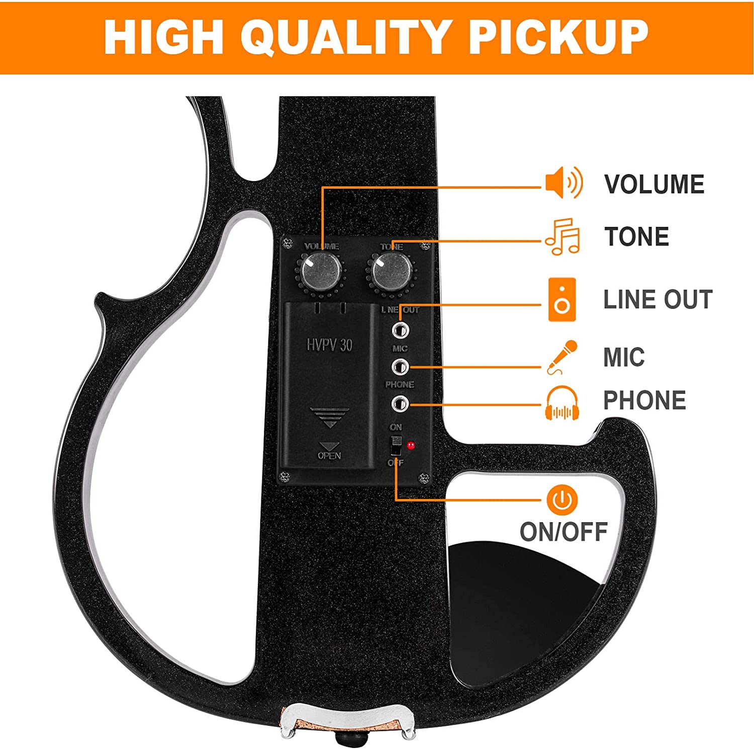 Vangoa Silent Electric Violin Full Size 4/4 with Ebony Fittings Black - Vangoa