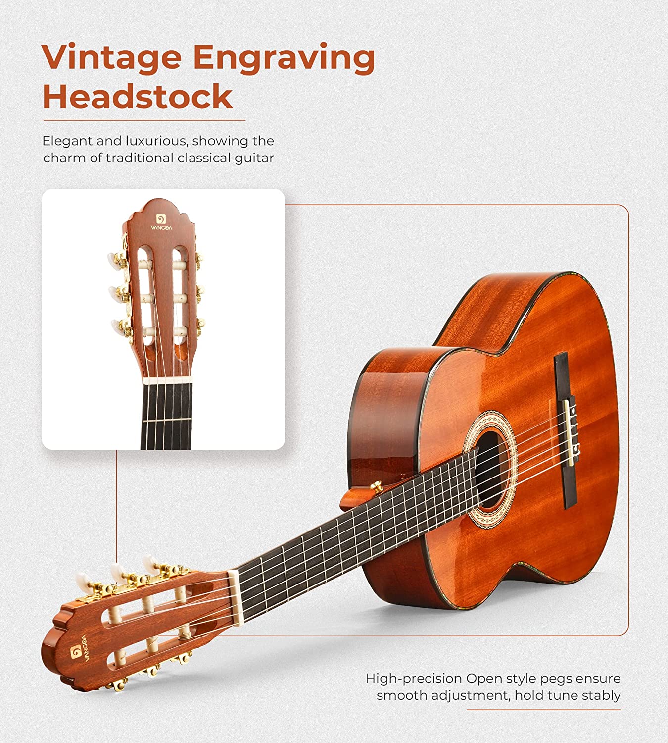 Vangoa VC - 2 Classical Guitar 4/4, 39 Inch Full Size Nylon String Guitar for Beginner Adults Sapele Brown - Vangoa