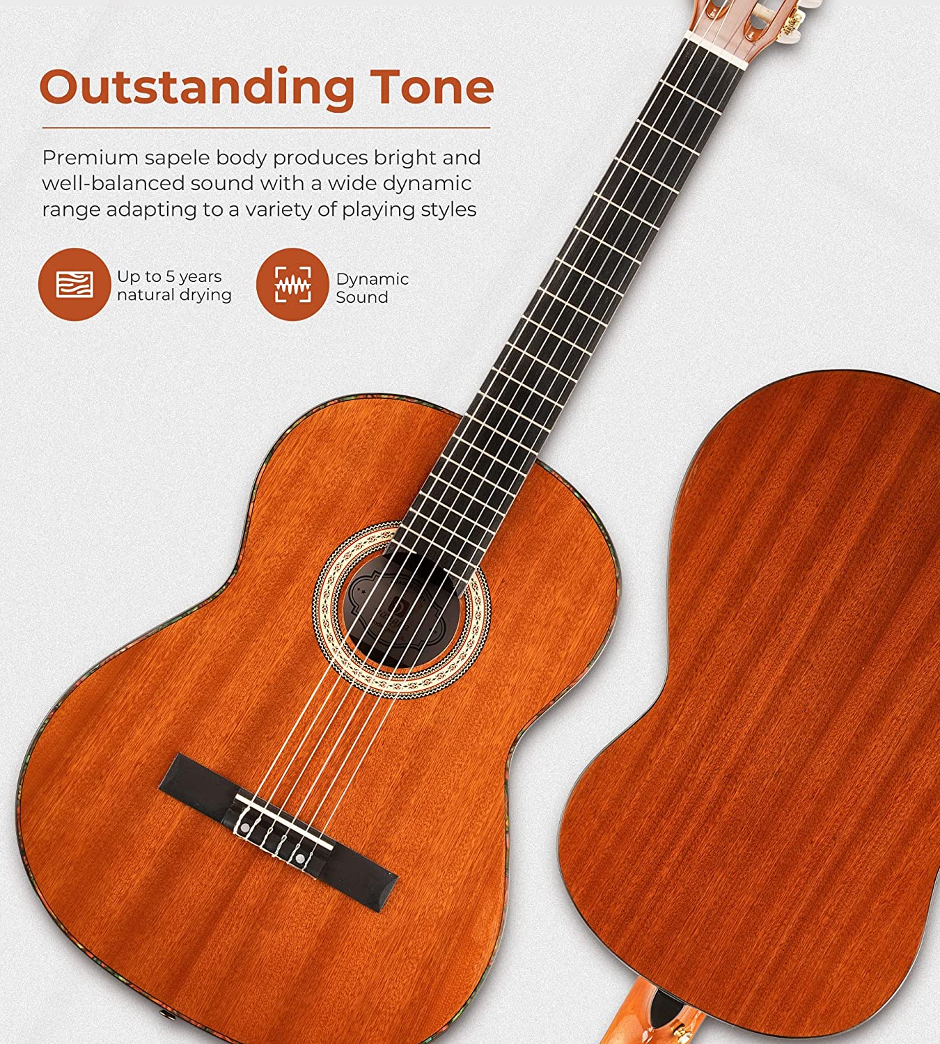 Vangoa VC - 2 Classical Guitar 4/4, 39 Inch Full Size Nylon String Guitar for Beginner Adults Sapele Brown - Vangoa
