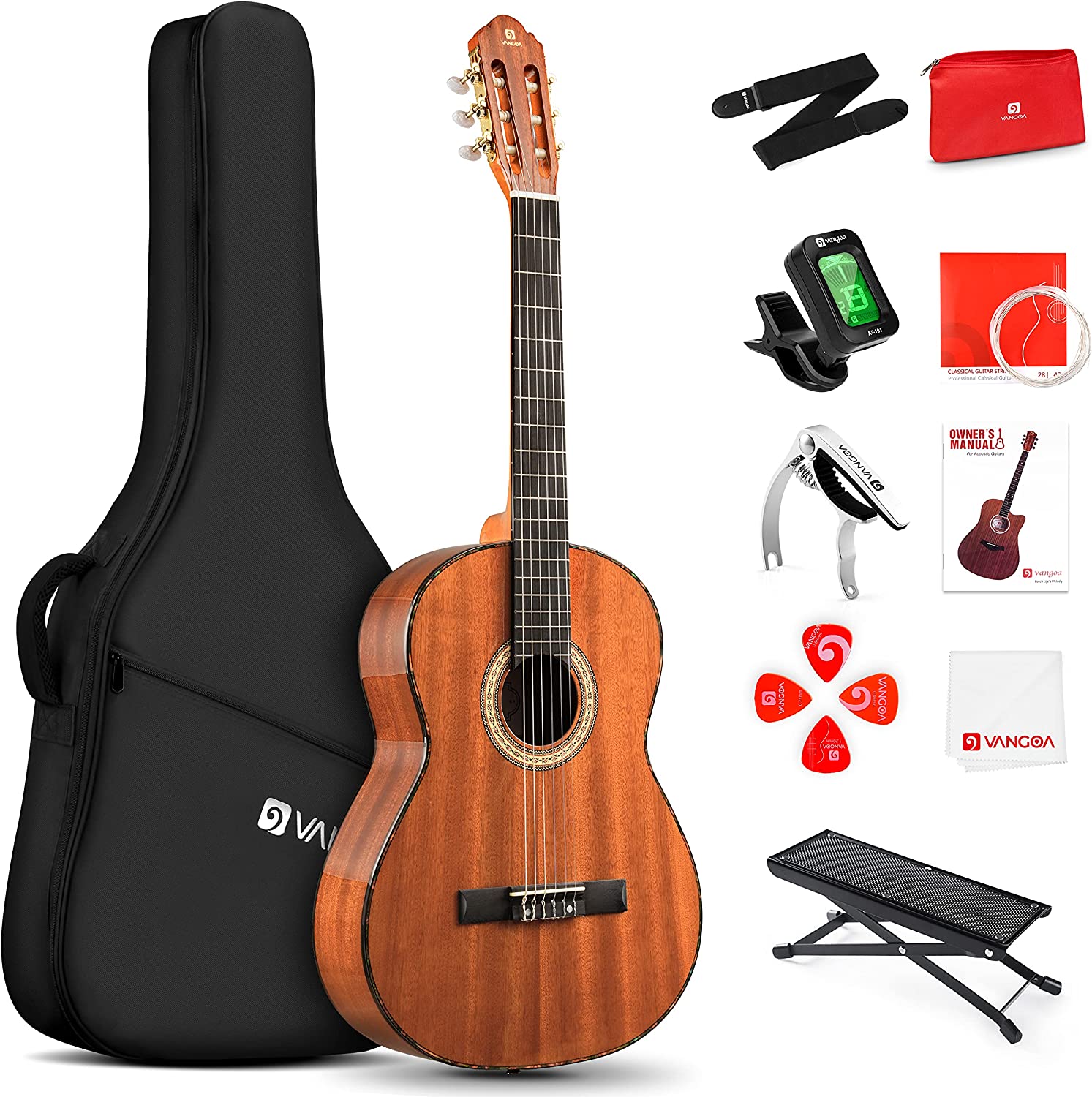 Vangoa VC - 2 Classical Guitar 4/4, 39 Inch Full Size Nylon String Guitar for Beginner Adults Sapele Brown - Vangoa