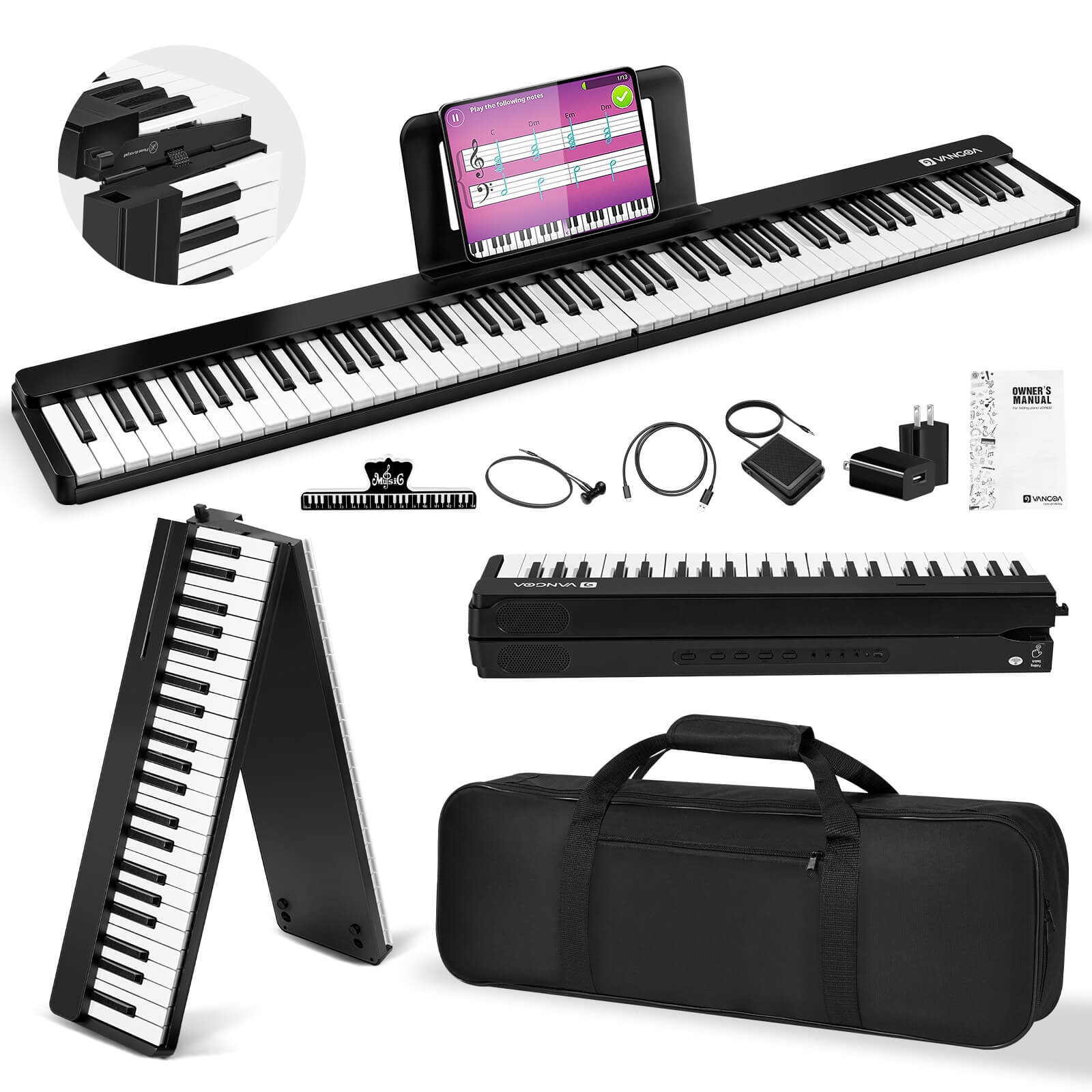 Vangoa VDP800 Portable Piano Keyboard, Folding Piano 88 Key Full Size Electric Keyboard Piano with MIDI Bluetooth, Foldable Piano Travel set with Headphones Carry - Bag for Adults, Beginners, Kids - Vangoa
