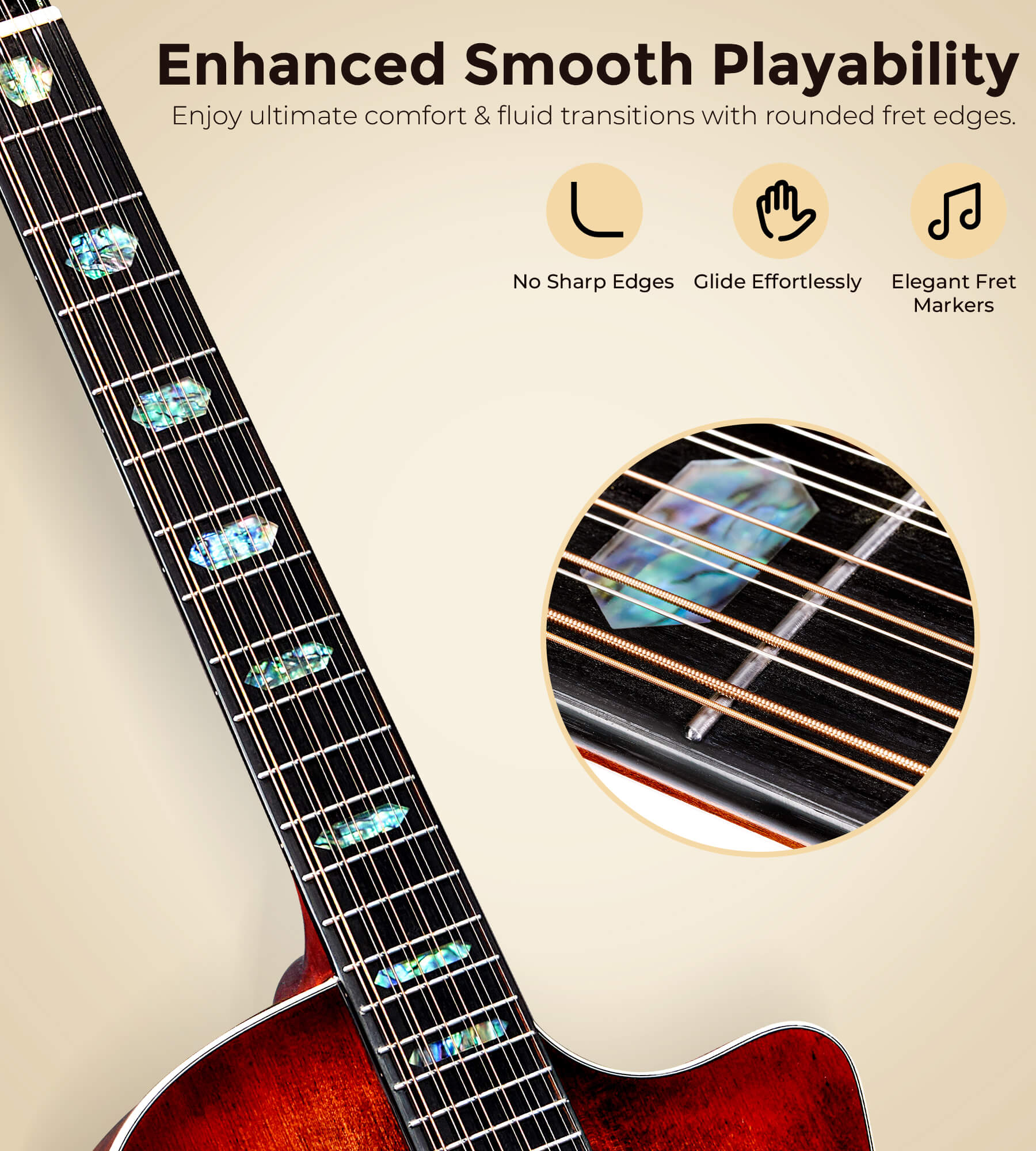 Vangoa VEG120 Pro 12 - string solid wood guitar, 12 - string acoustic - electric guitar set - Vangoa