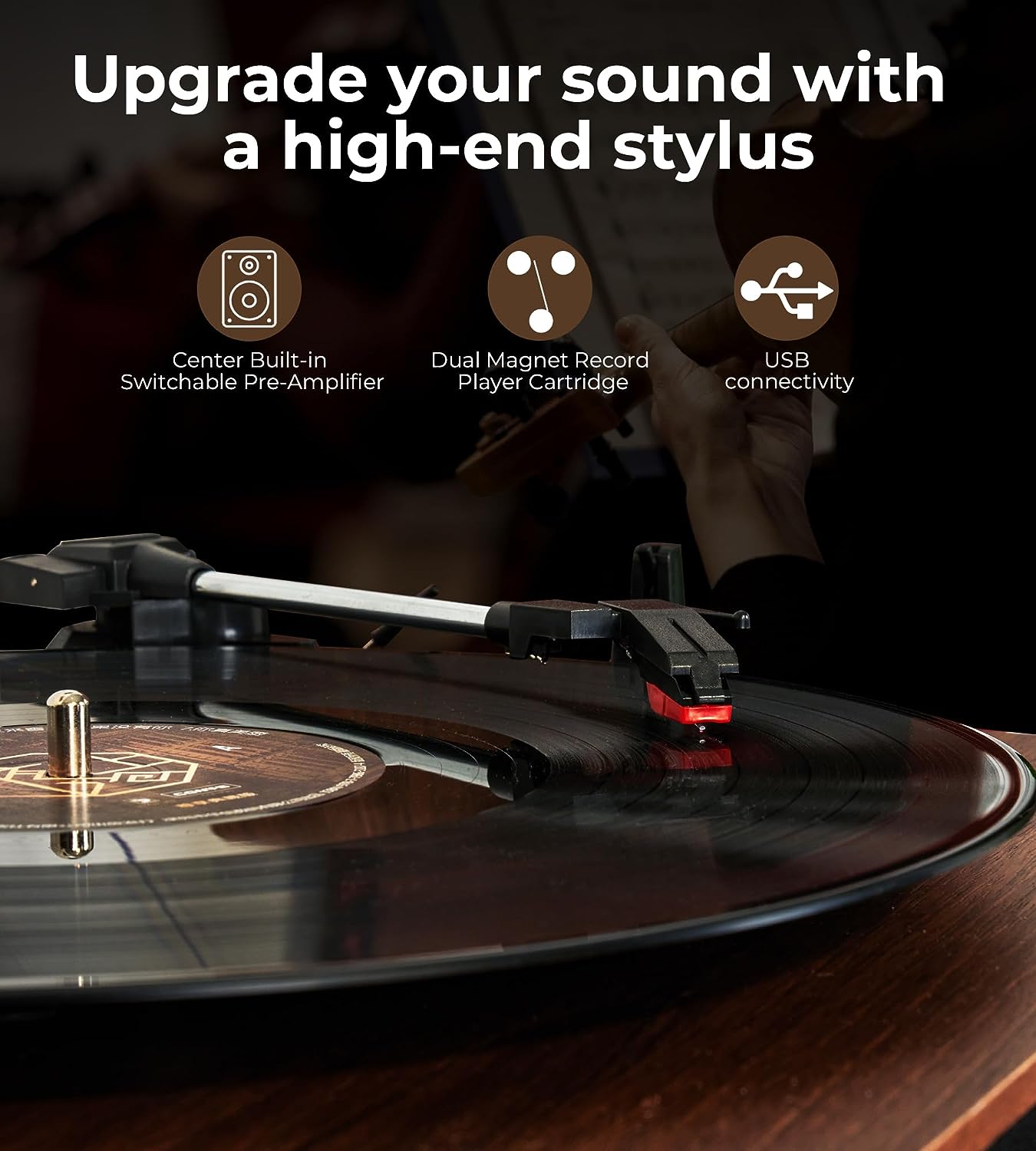 Vangoa Vinyl Record Player, Bluetooth Turntable Hi - Fi System with 5 Watt Stereo Bookshelf Speakers - Vangoa