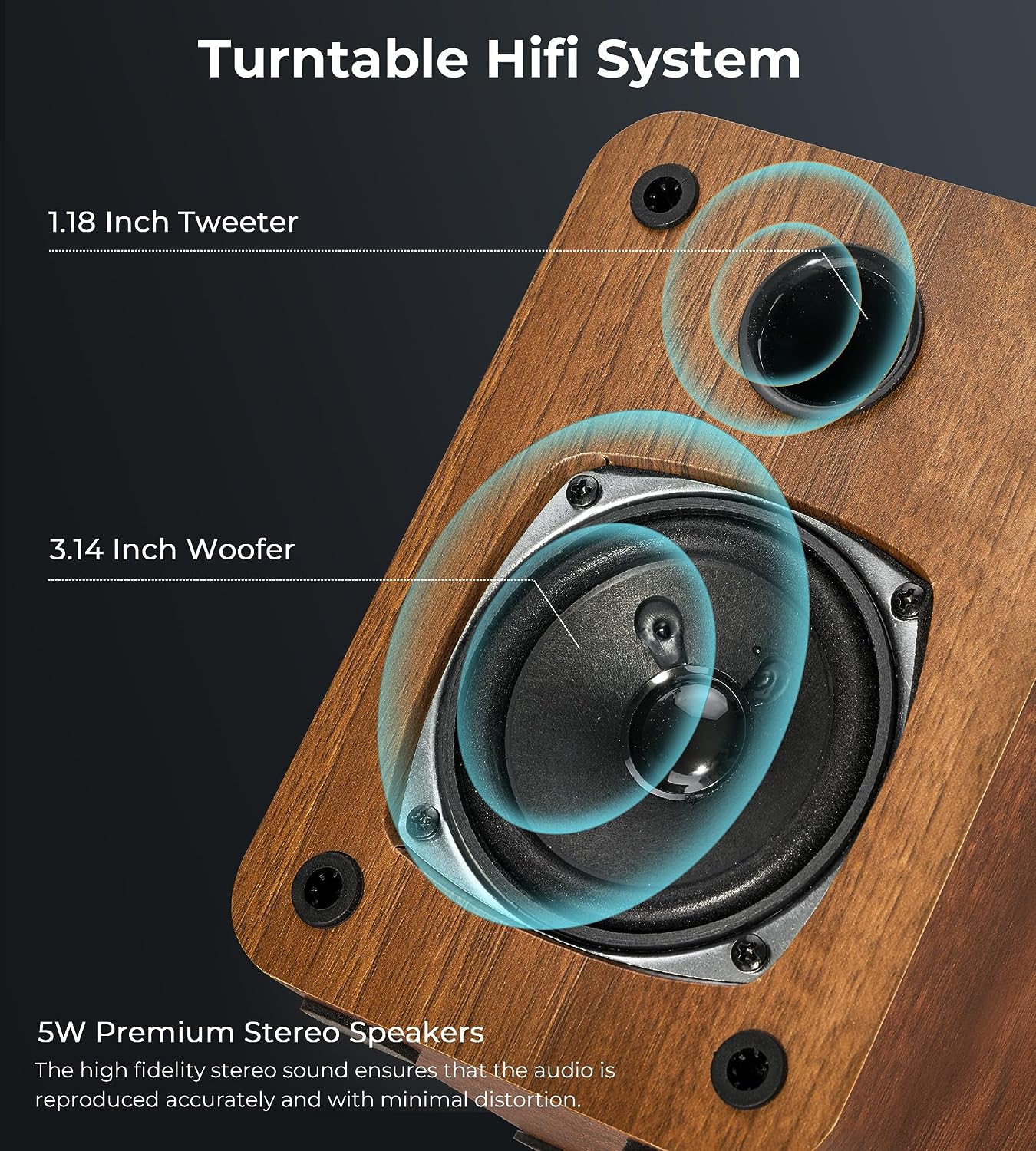 Vangoa Vinyl Record Player, Bluetooth Turntable Hi - Fi System with 5 Watt Stereo Bookshelf Speakers - Vangoa
