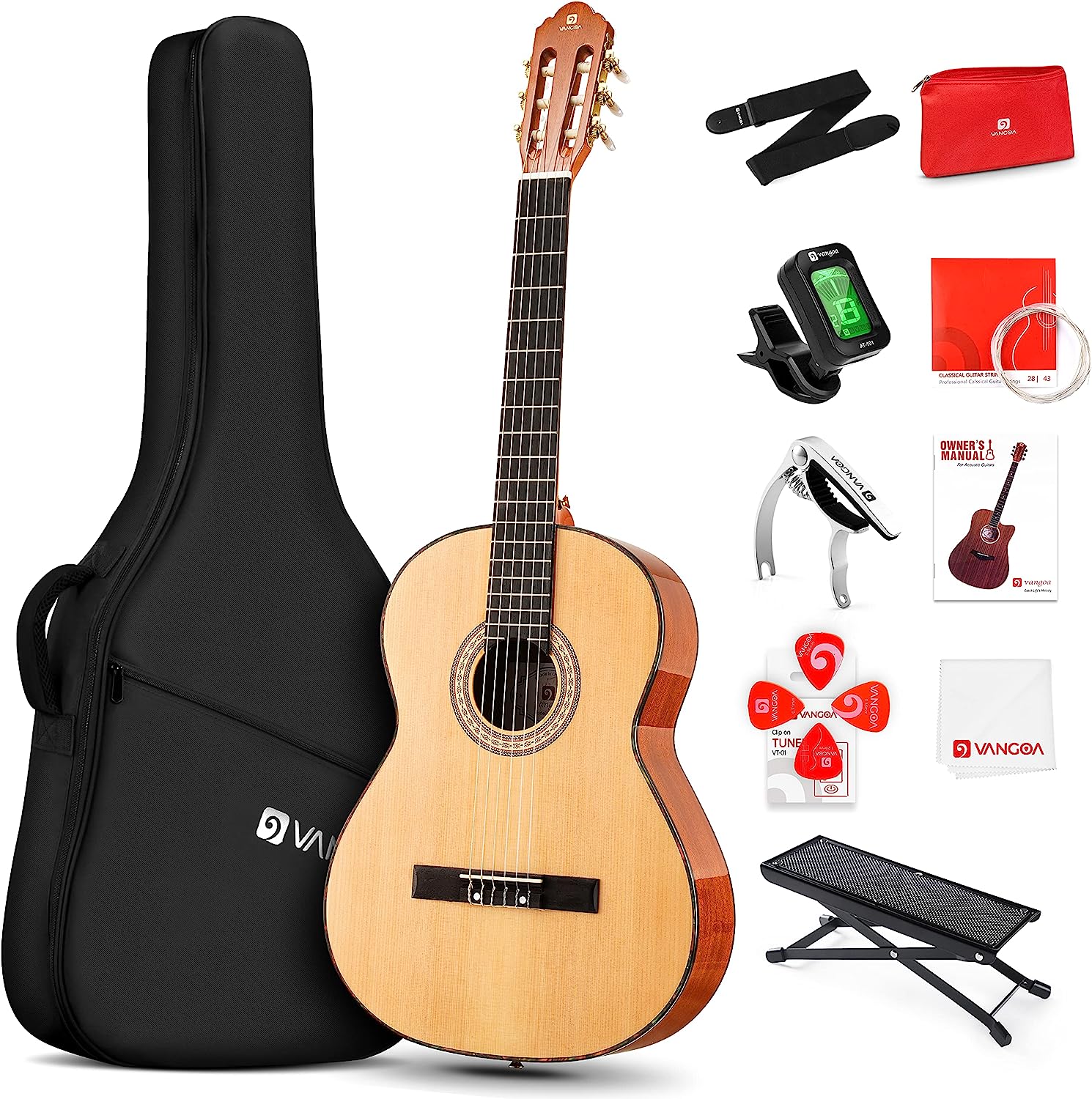 36 - inch 3/4 size classical guitar, Spanish design, featuring a natural spruce wood top - Vangoa