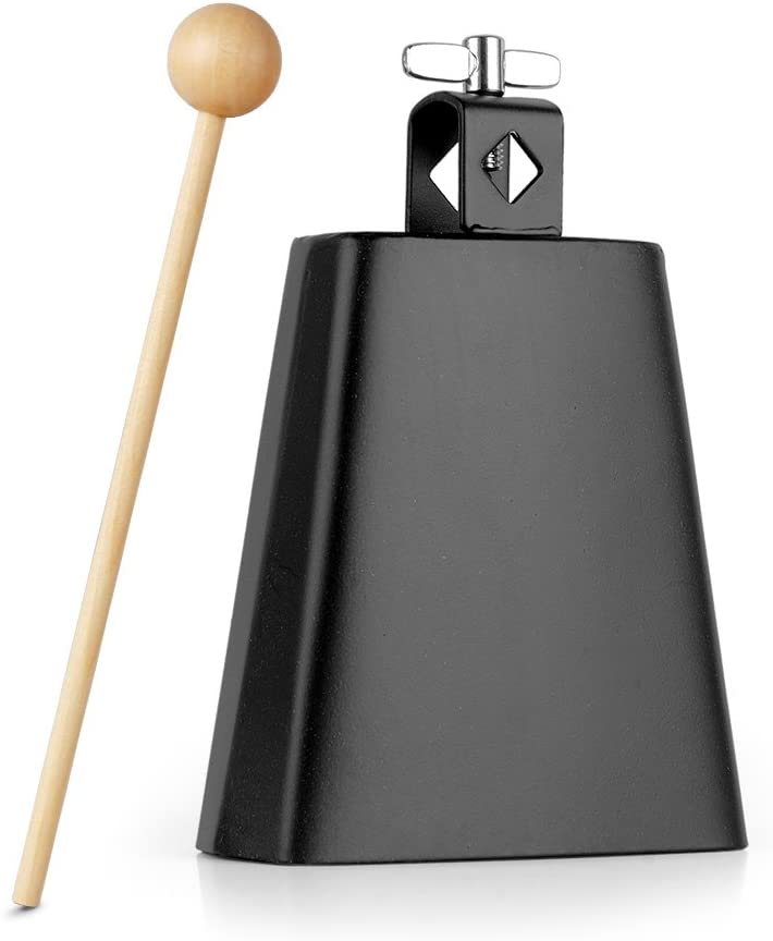 Cloche de vache Vangoa en acier métallique de 5 pouces avec bâton pour kit de percussions