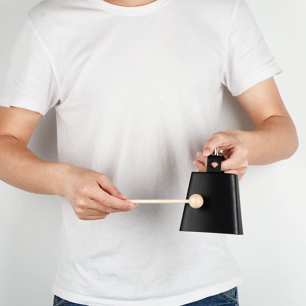 Cloche de vache Vangoa en acier métallique de 4 pouces avec bâton pour percussions de batterie