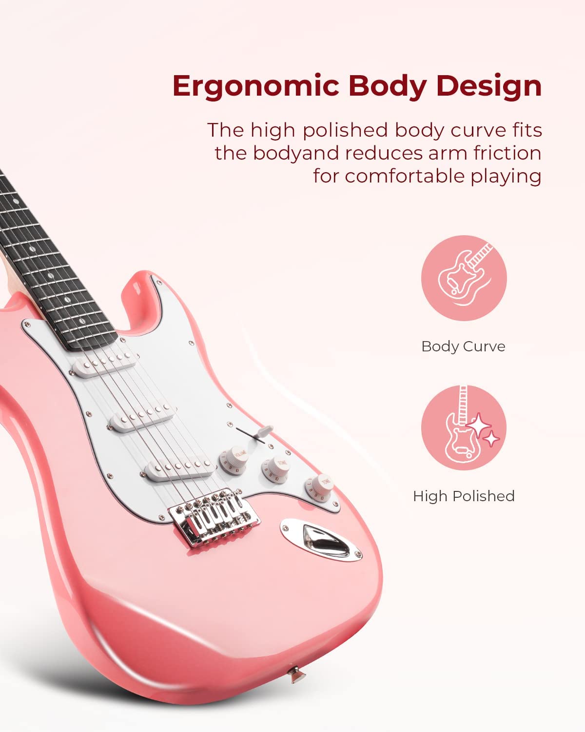 Vangoa VEG-2 39 Inch Full Size Electric Guitar Beginner Starter Kit Pink with Amplifier Pink